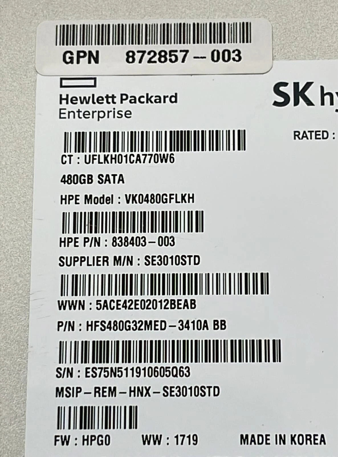 SK Hynix HP 480GB SSD SATA 2.5'' 838403-003 HSF480G32MED-3410A