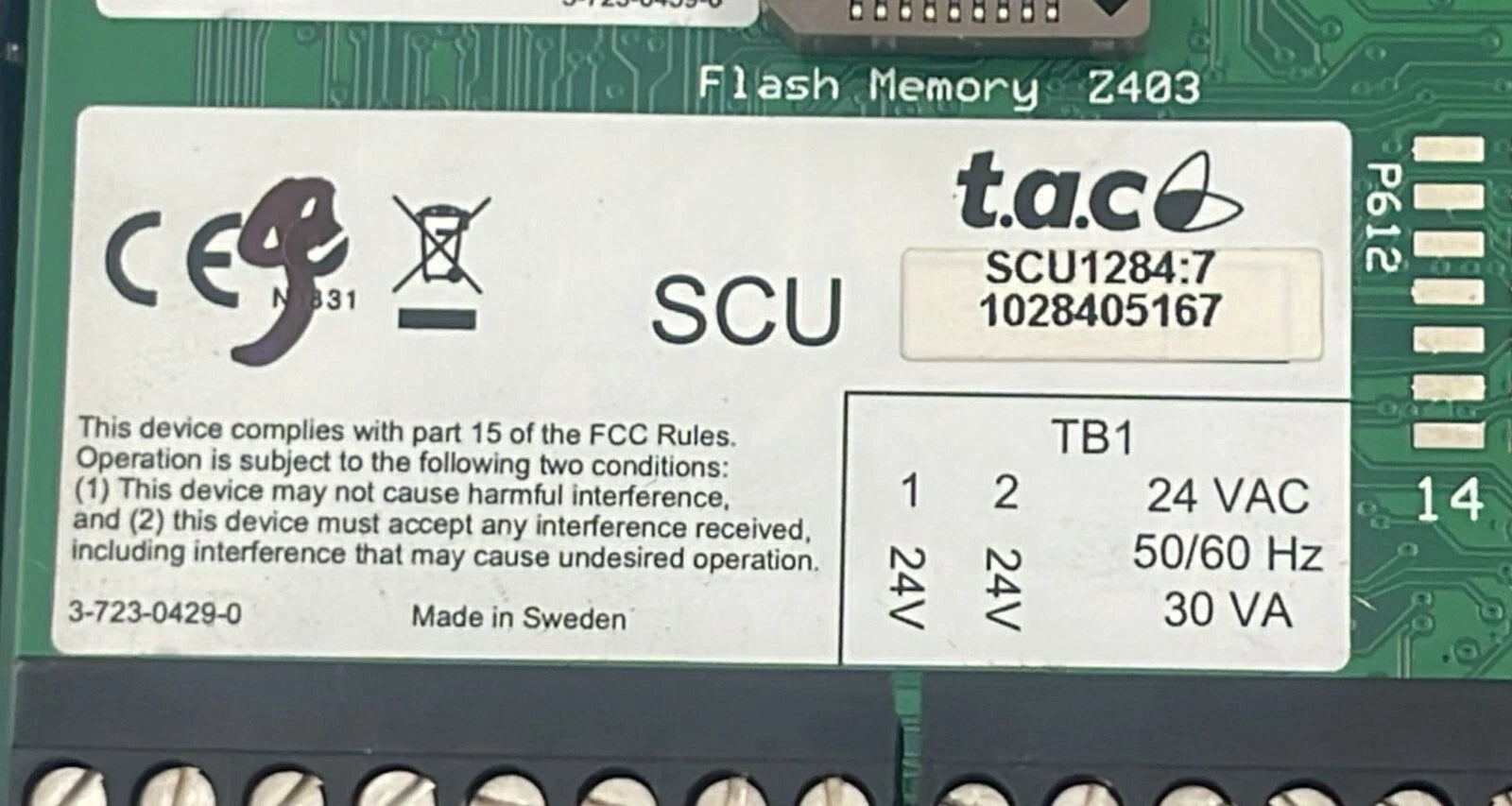 T.A.C SCU1284:7 Access Control Unit Module SCU12842 24 Vac 50/60 Hz 30 VA