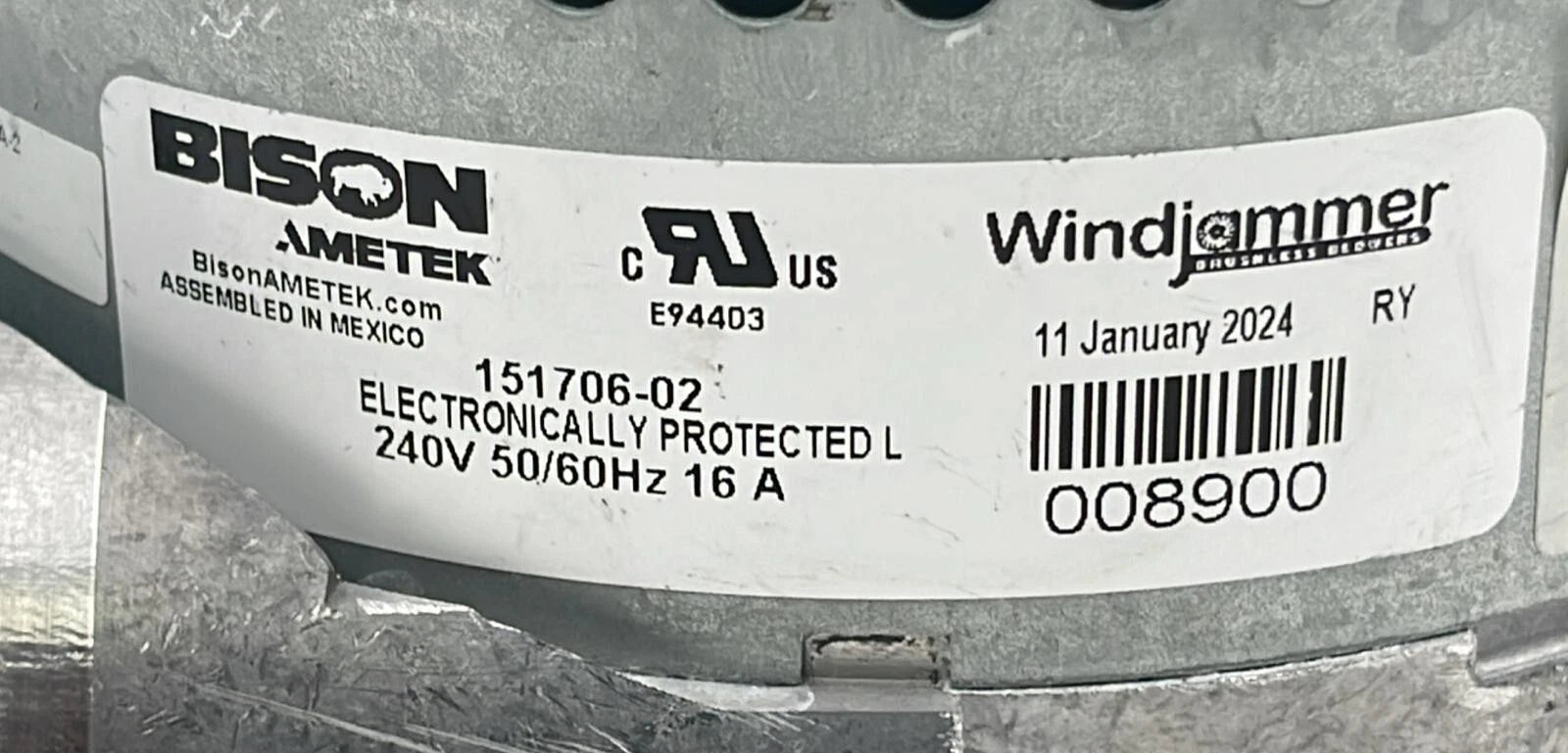 AMETEK Windjammer Brushless Blower 151706-02 Thermally Protected
