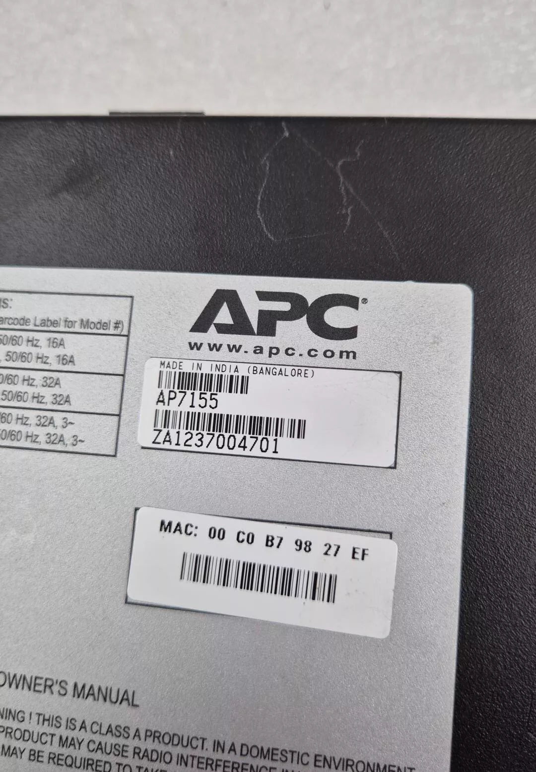 APC AP 7155 In-Line Current Meter 32A 230V IEC309 input and output