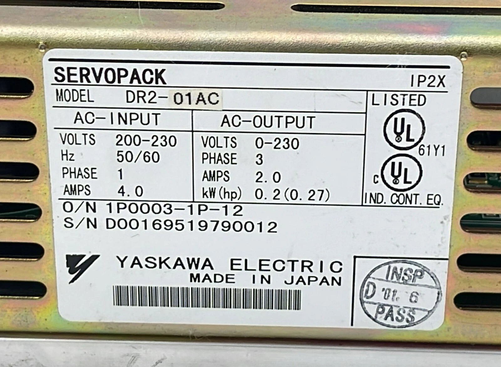 YASKAWA SERVOPACK DR2-01AC Servo Driver 200-230V 50/60Hz kW0.2