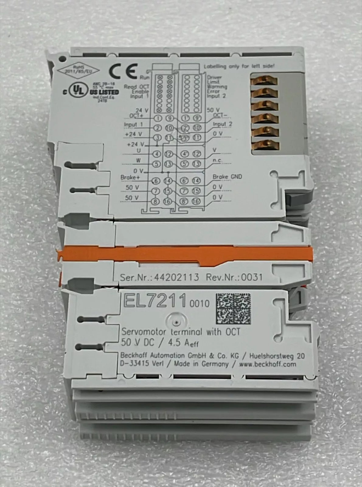BECKHOFF EL7211 Servo Drive motor Terminal Module W/ OCT