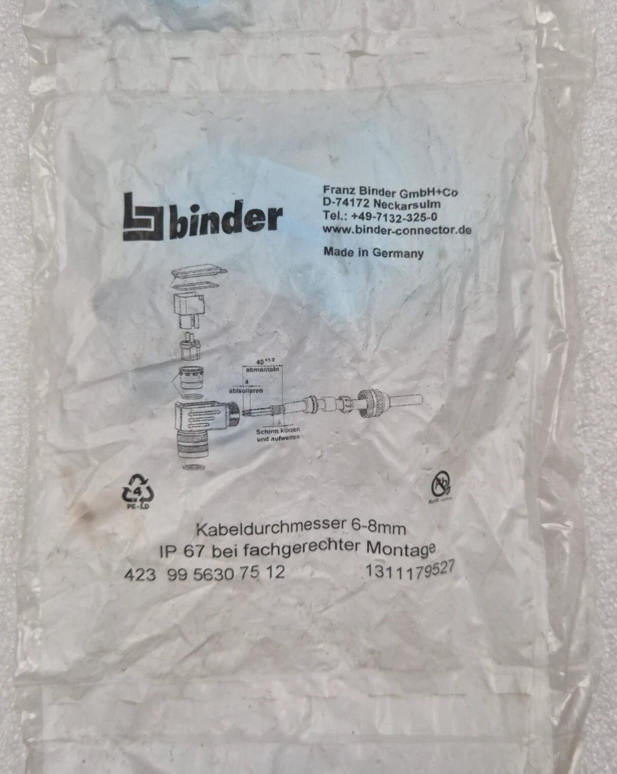 [LOT OF 5] Binder 423 99 5630 75 12 Circular Connector 90 Degree for Cable 6-8mm