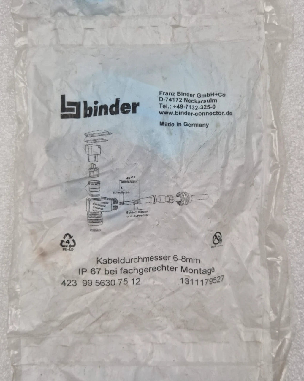 [LOT OF 5] Binder 423 99 5630 75 12 Circular Connector 90 Degree for Cable 6-8mm