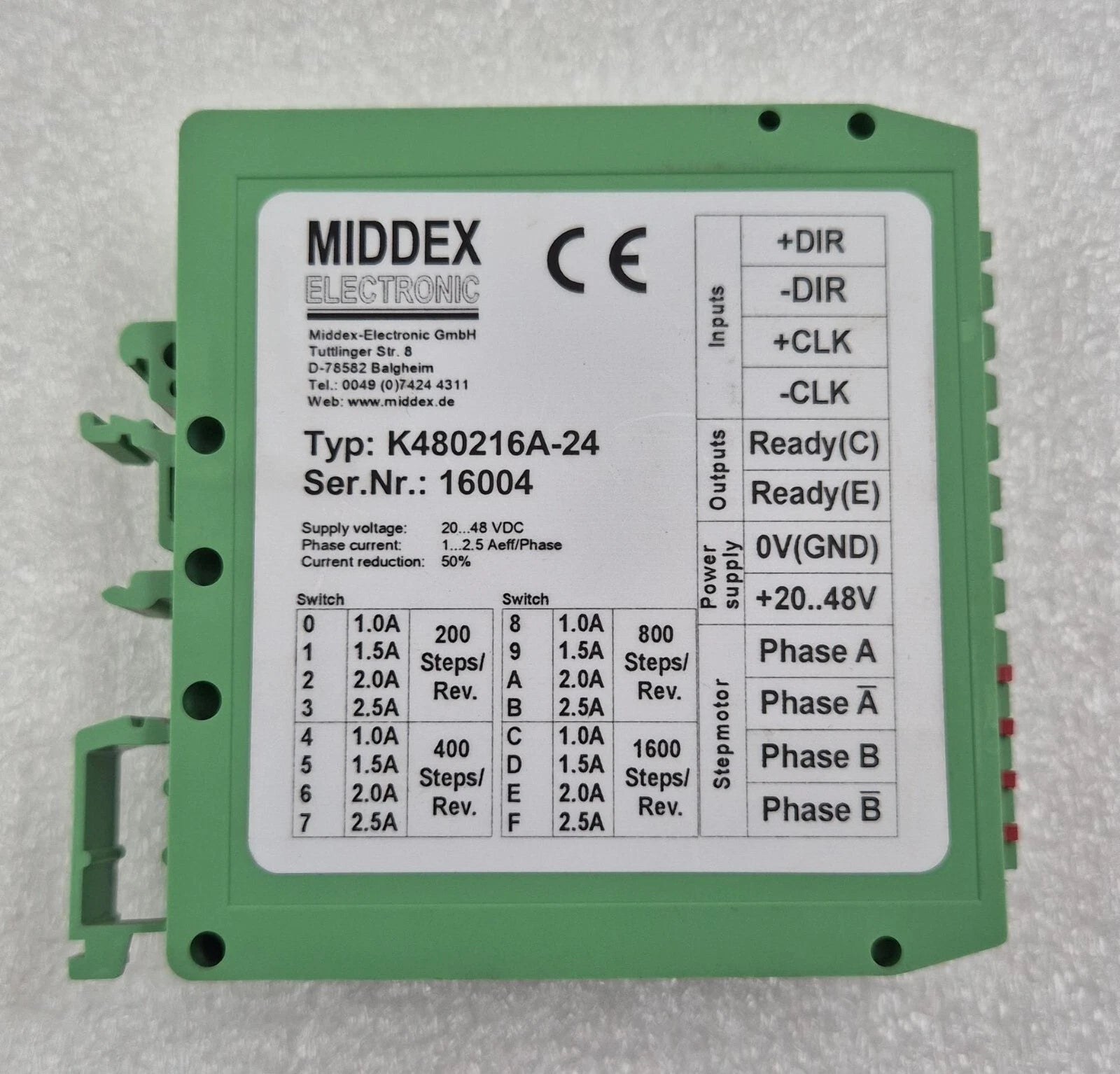 MIDDEX K480216A-24 Stepper Motor Driver Control Speed 20-48VDC