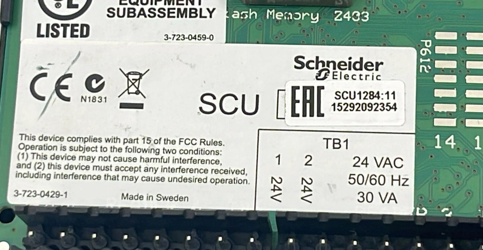 Schneider SCU1284:11 Access Control Unit Module SCU1284 24Vac 50/60 Hz 30VA