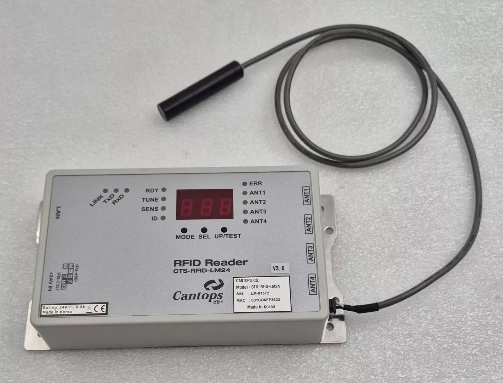 Cantops RFID Reader CTS-RFID-LM24 24V W/ AN-L002701 Antenna