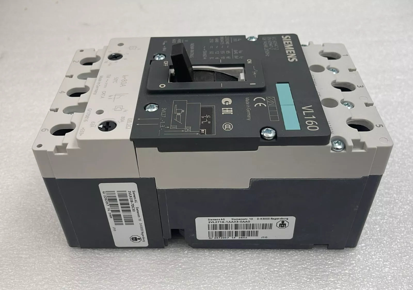Siemens VL160 Circuit Breaker 3VL2716-1AA33-0AA0 Current Trigger 3VL9208-7DC30