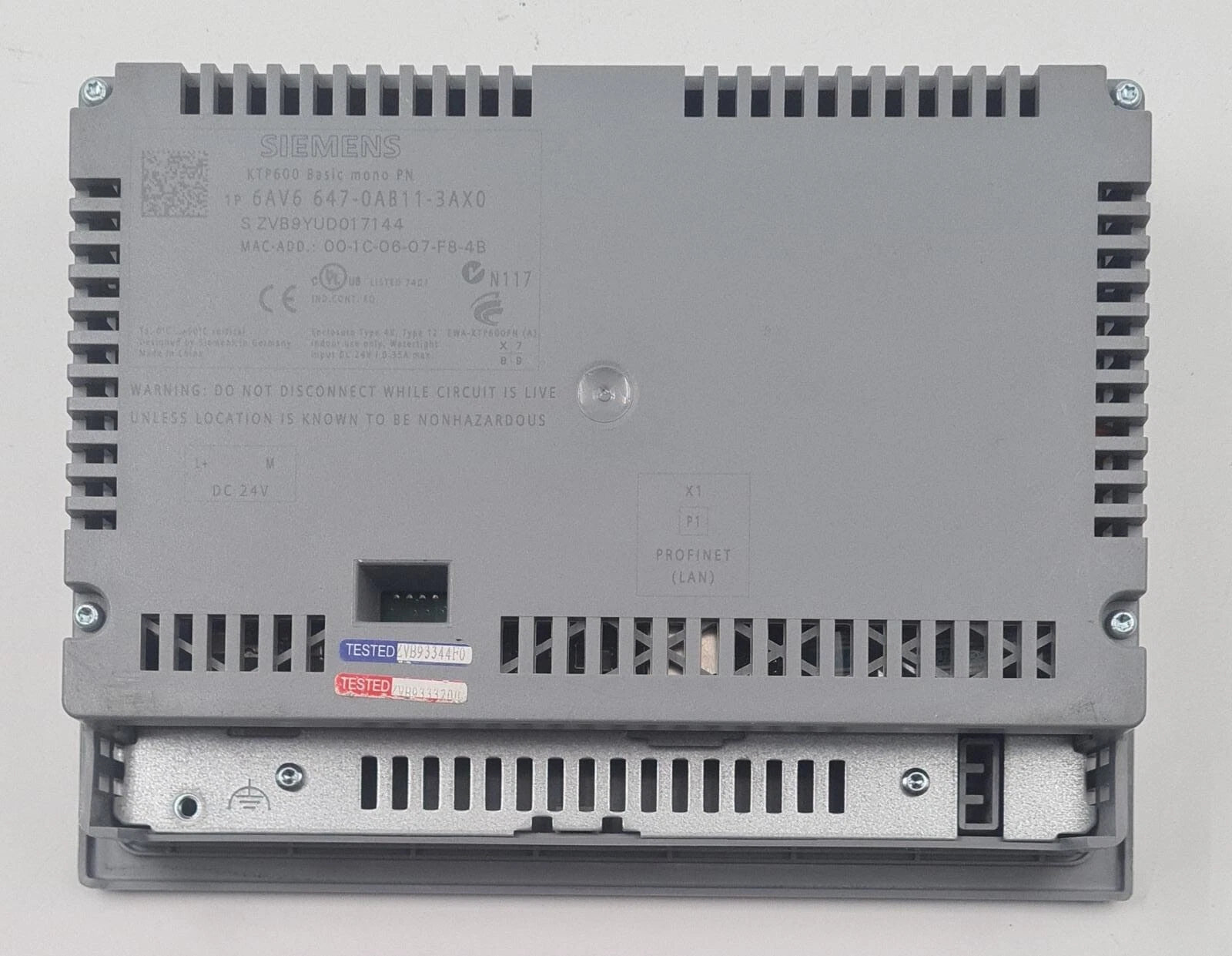 SIEMENS SIMATIC PANEL TOUCH KTP600 Basic mono PN 6AV6 647-0AB11-3AX0 HMI Module