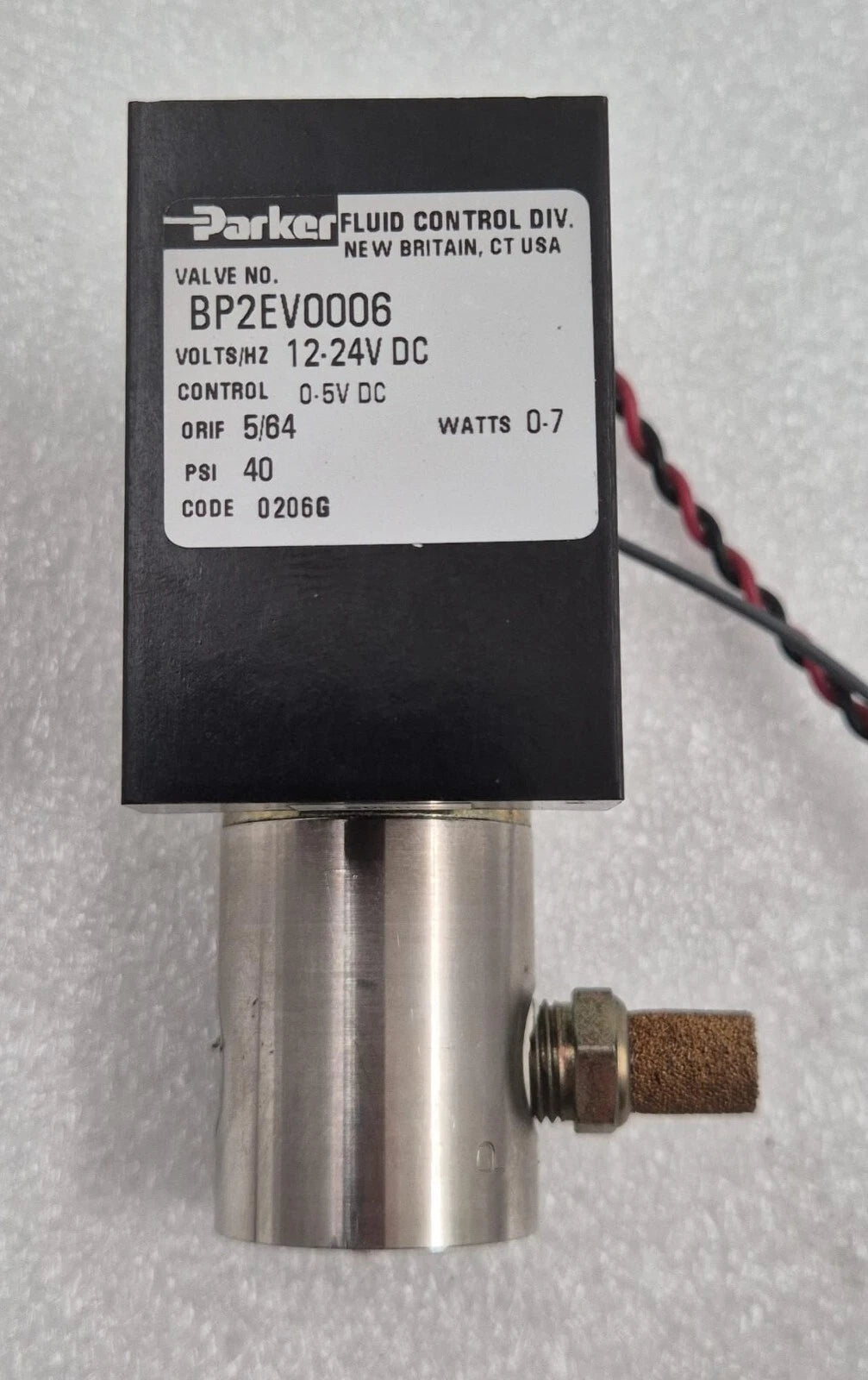 PARKER Fluid Control Division VALVE BP2EV0006 12-24V DC ORIF 5/64 PSI 40