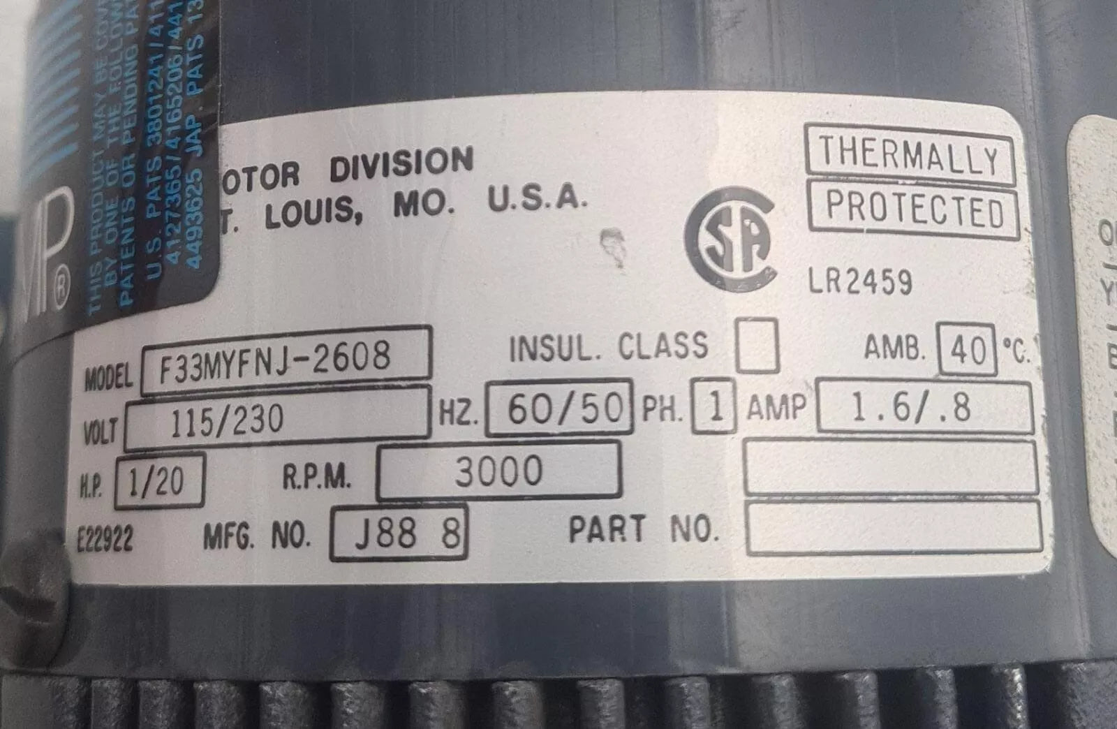 MICROPUMP 20041 AC Drive Gear Pump W/ Emerson Motor F33MYFNJ-2608