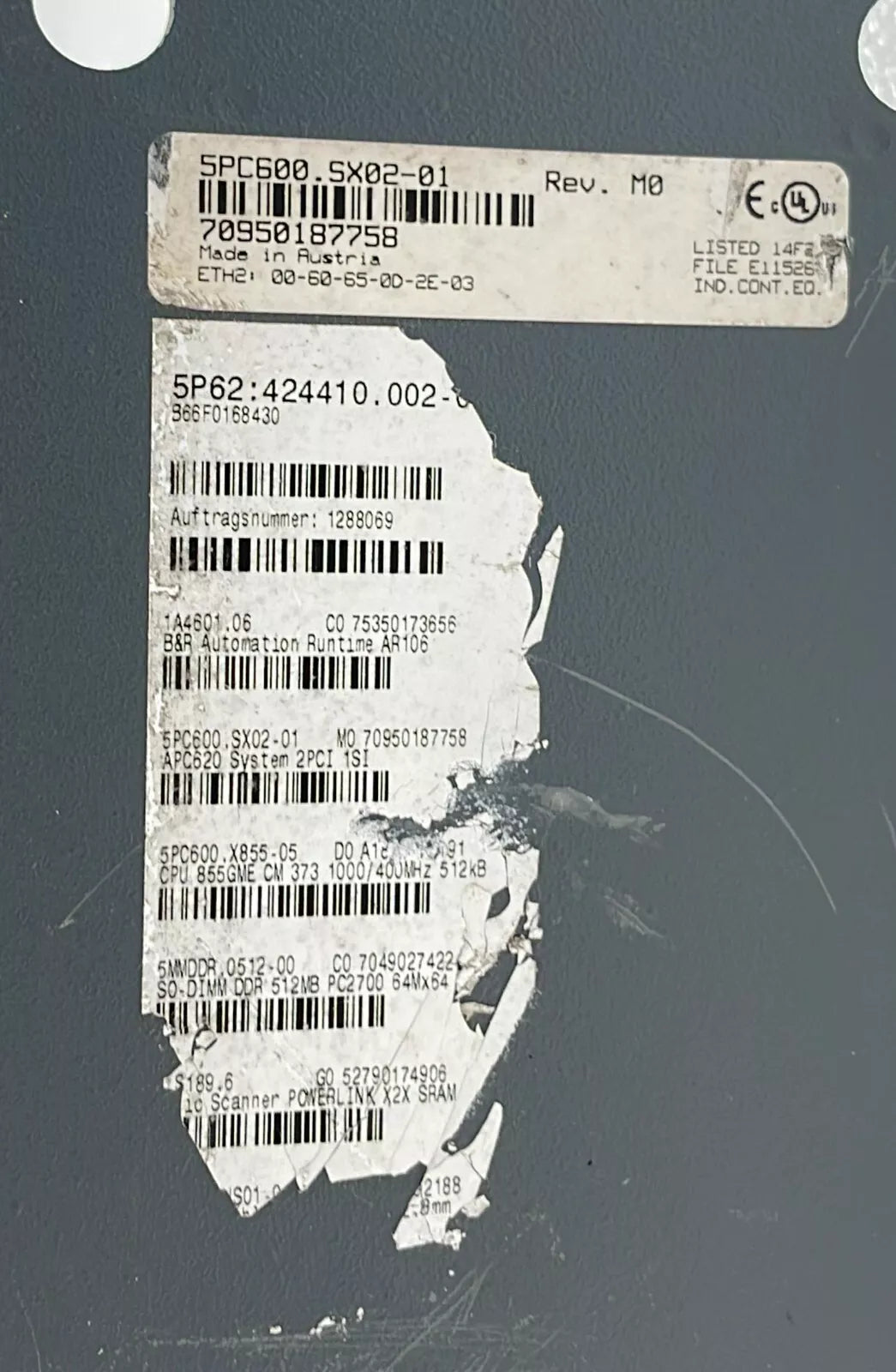 B&R Automation PC 5PC600.SX02-01 5P62 424410.002-00 Industrial Computer