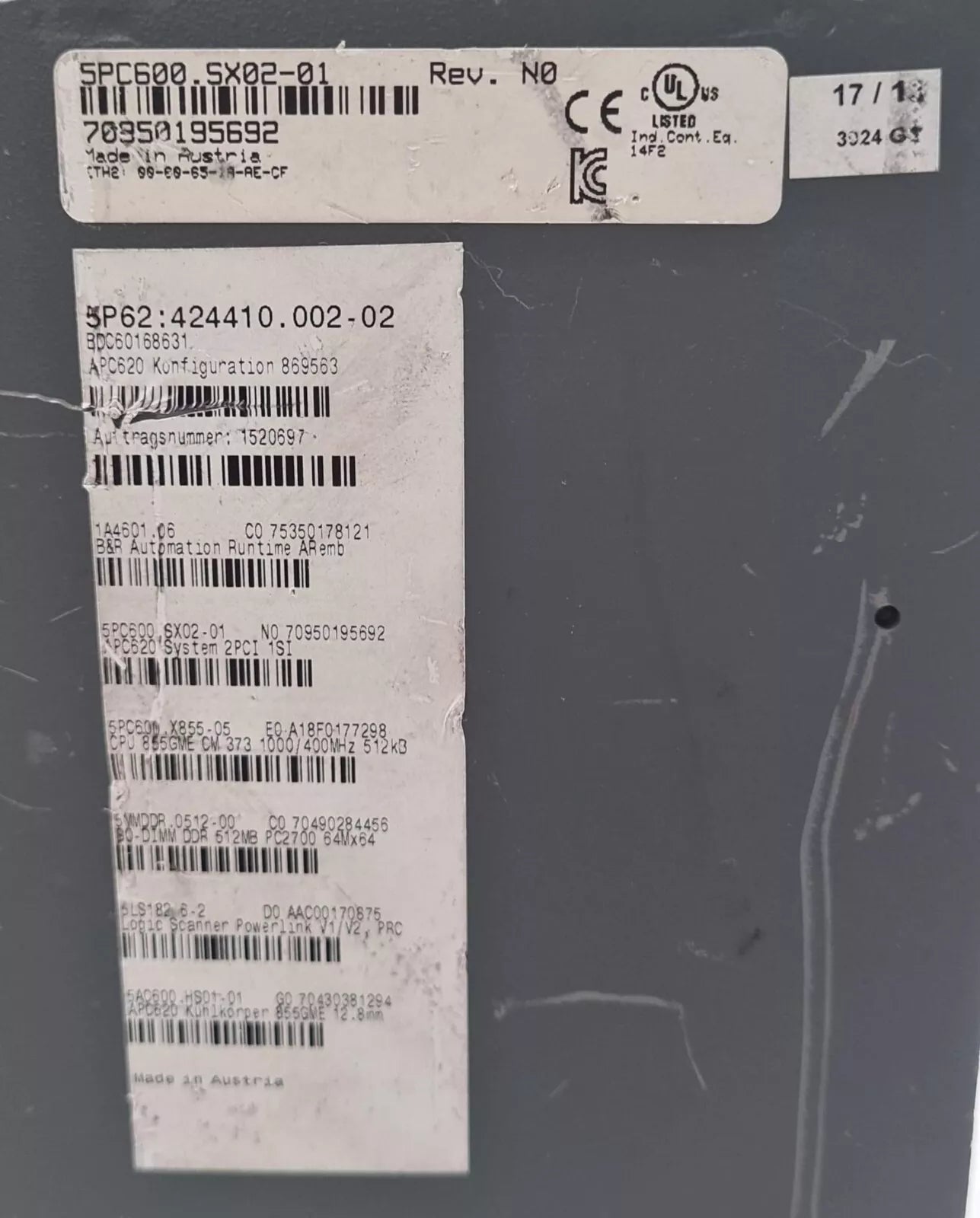 B&R Automation PC 5PC600.SX02-01 5P62 424410.002-02 Industrial Computer **AS-IS