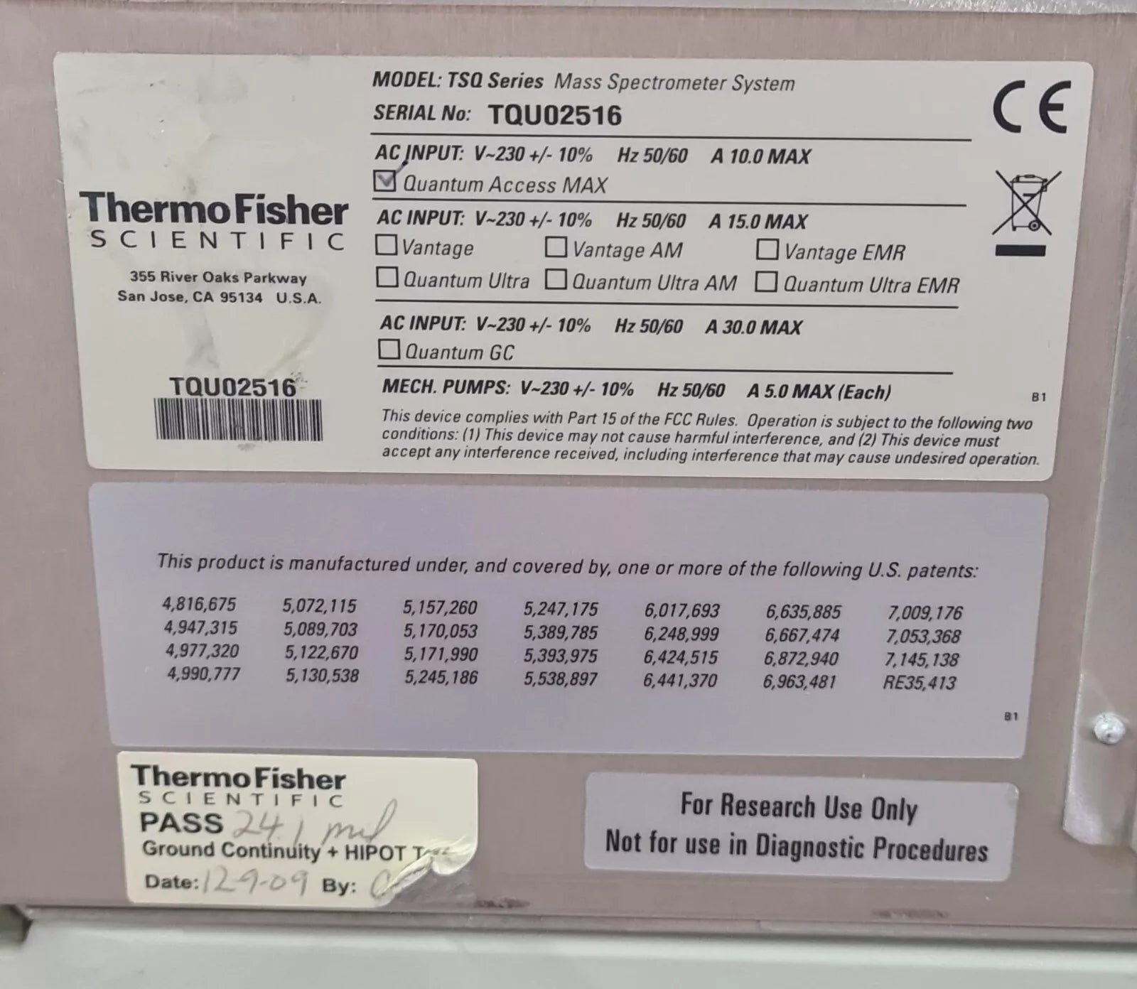 Thermo Fisher SCIENTIFIC TSQ Series QUANTUM ACCESS MAX Mass Spectrometer System