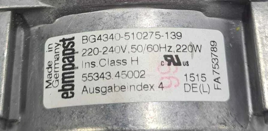 Ebmpapst Motor BG4340-510275-139 220-240V 50/60Hz 220W Class H 55343.45002
