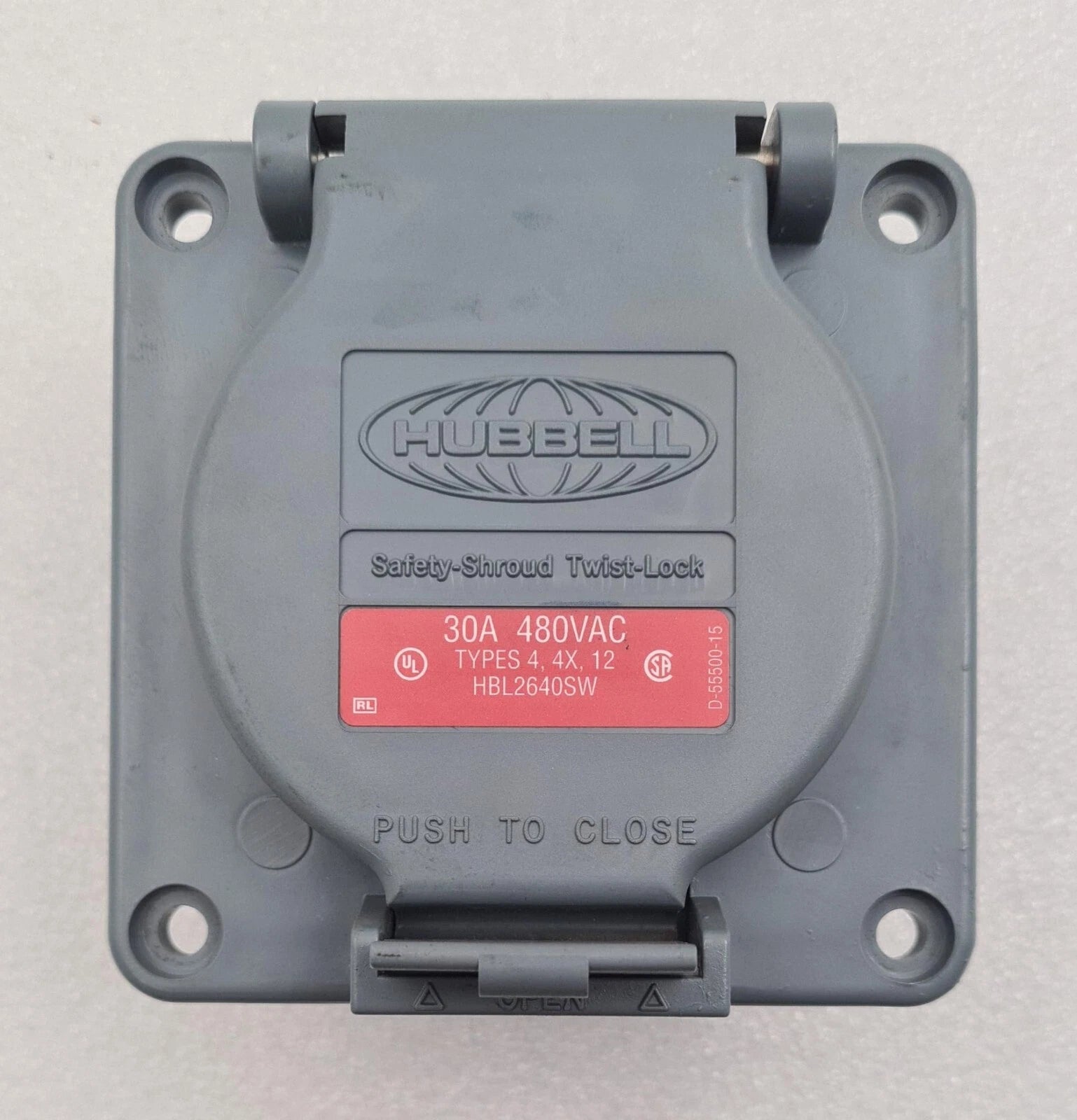 HUBBELL HBL2640SW Watertight Safety-Shroud Twist-Lock Receptacle 30A 480V 3-Wire