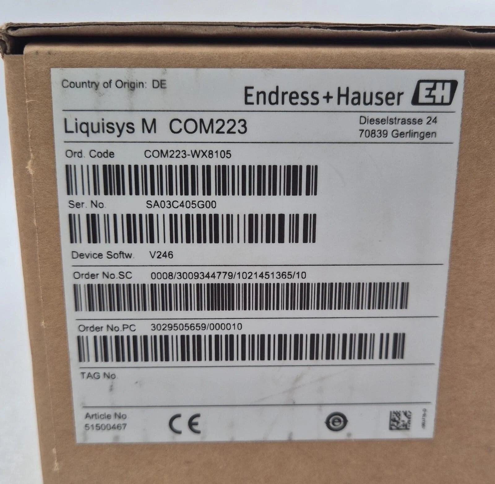 Endress+Hauser Liquisys M COM223-WX8105 Diss Oxygen level monitoring Transmitter