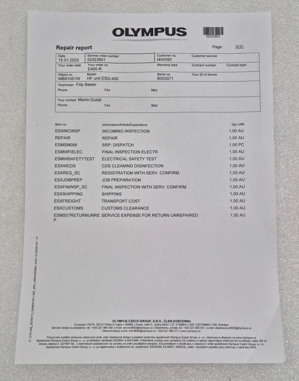 OLYMPUS PK TECHNOLOGY ESG-400 HF GENERATOR UNIT WB91051W **FOR PARTS**