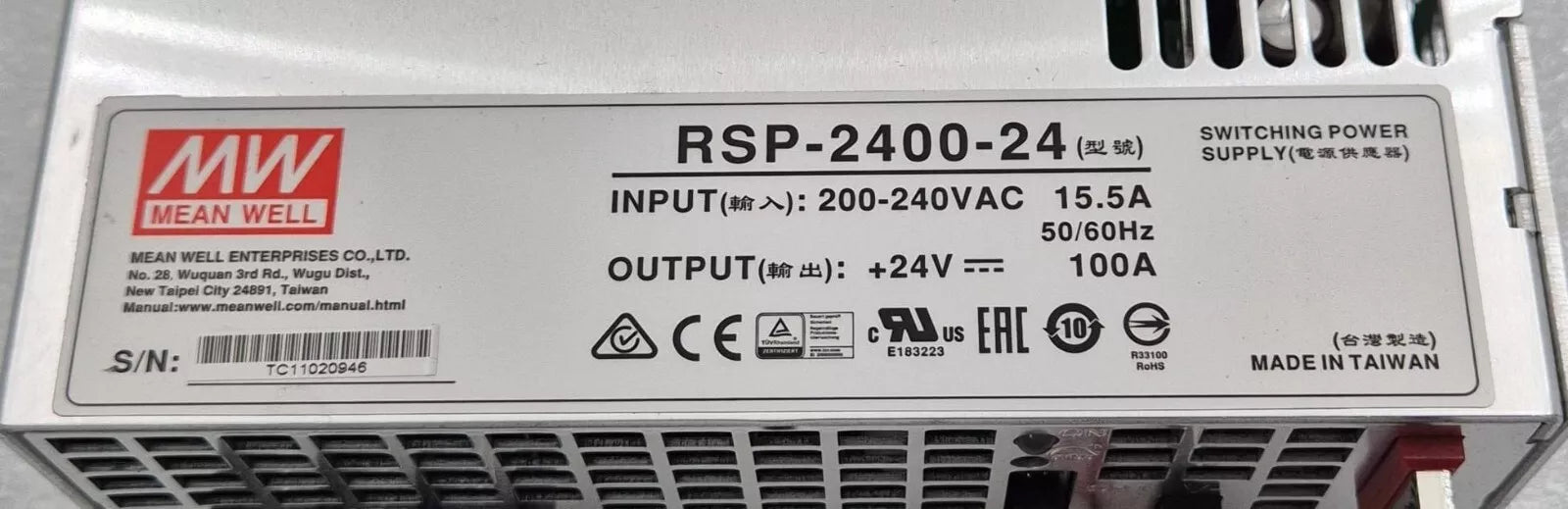 NEW - Mean Well MW RSP-2400-24 Switching Power Supply 200-240VAC 24V 100A