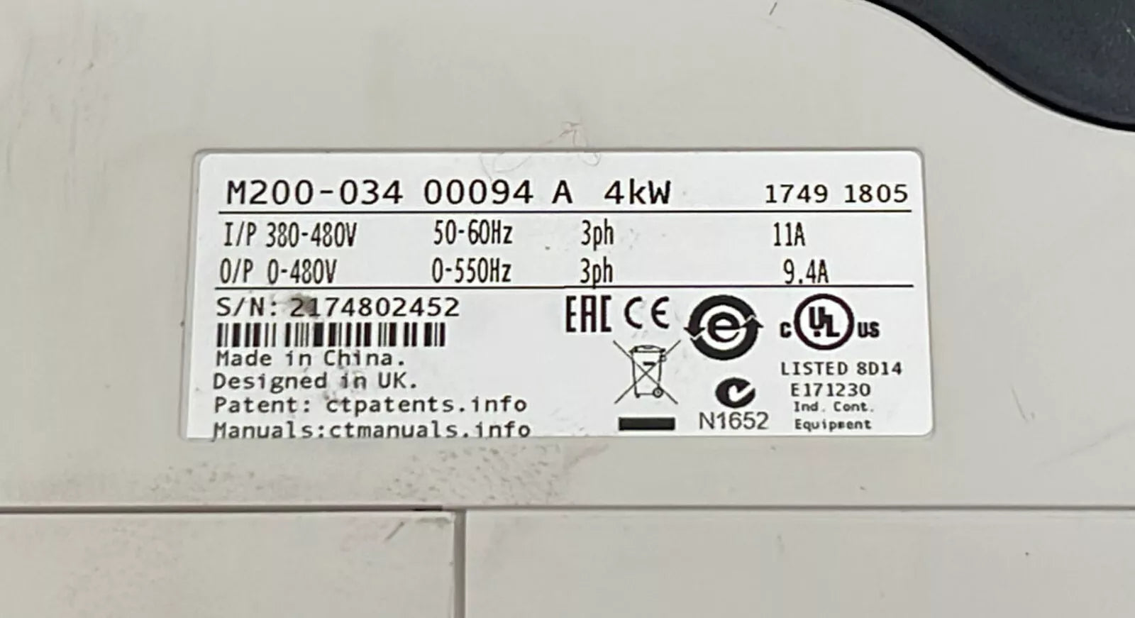 Emerson Nidec Control Techniques Undrive M200-034 00094A