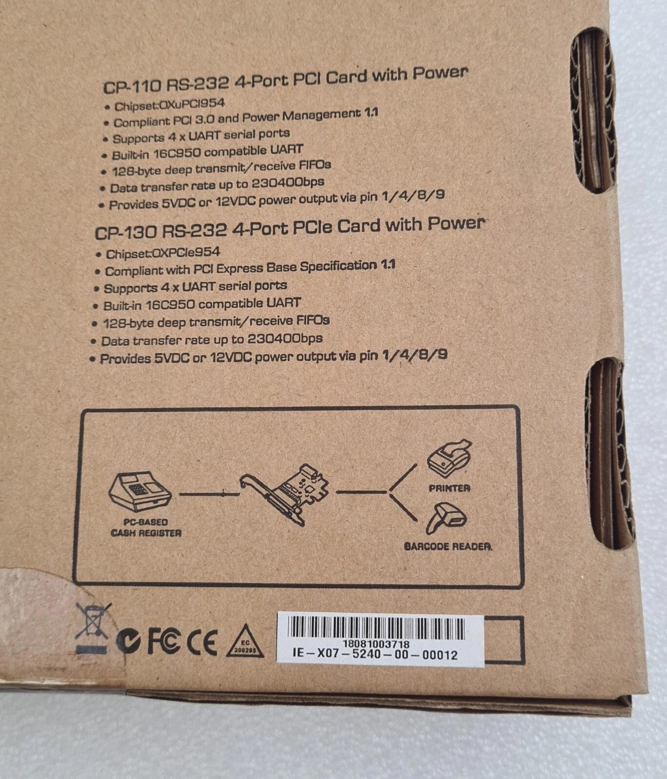 [NEW PAIR] STLAB CP-130 RS-232 4-Port PCIe CARD WITH POWER CP SERIES IE-X07-5240