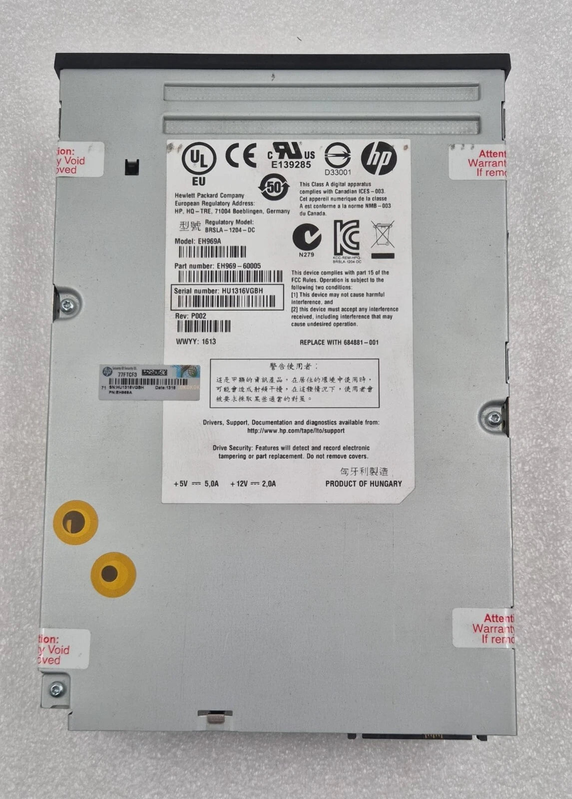 HP LTO-6 Ultrium 6250 Internal SAS Tape Drive EH969A EH969-60005