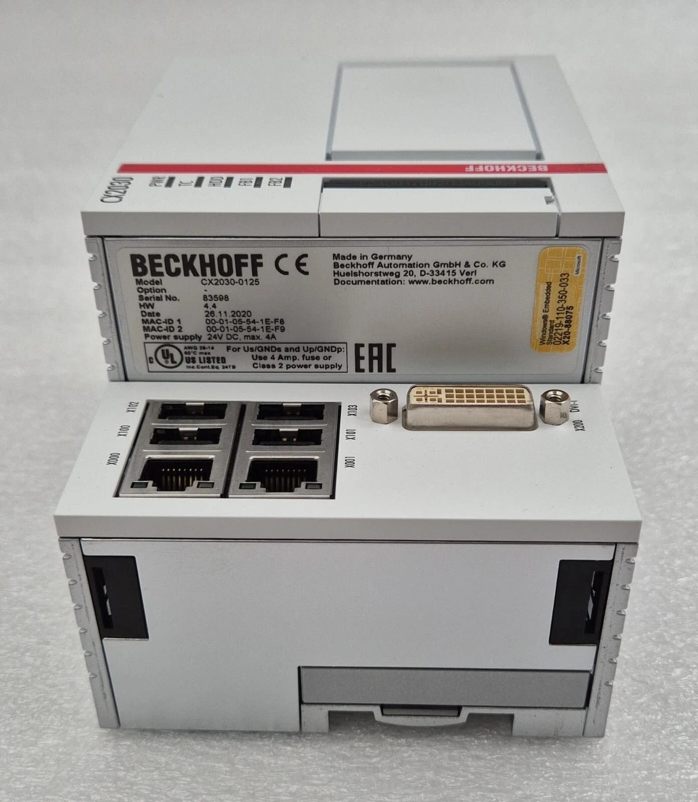 NEW- BECKHOFF CX2030-0125 CPU Module Embedded PC Windows PLC controller