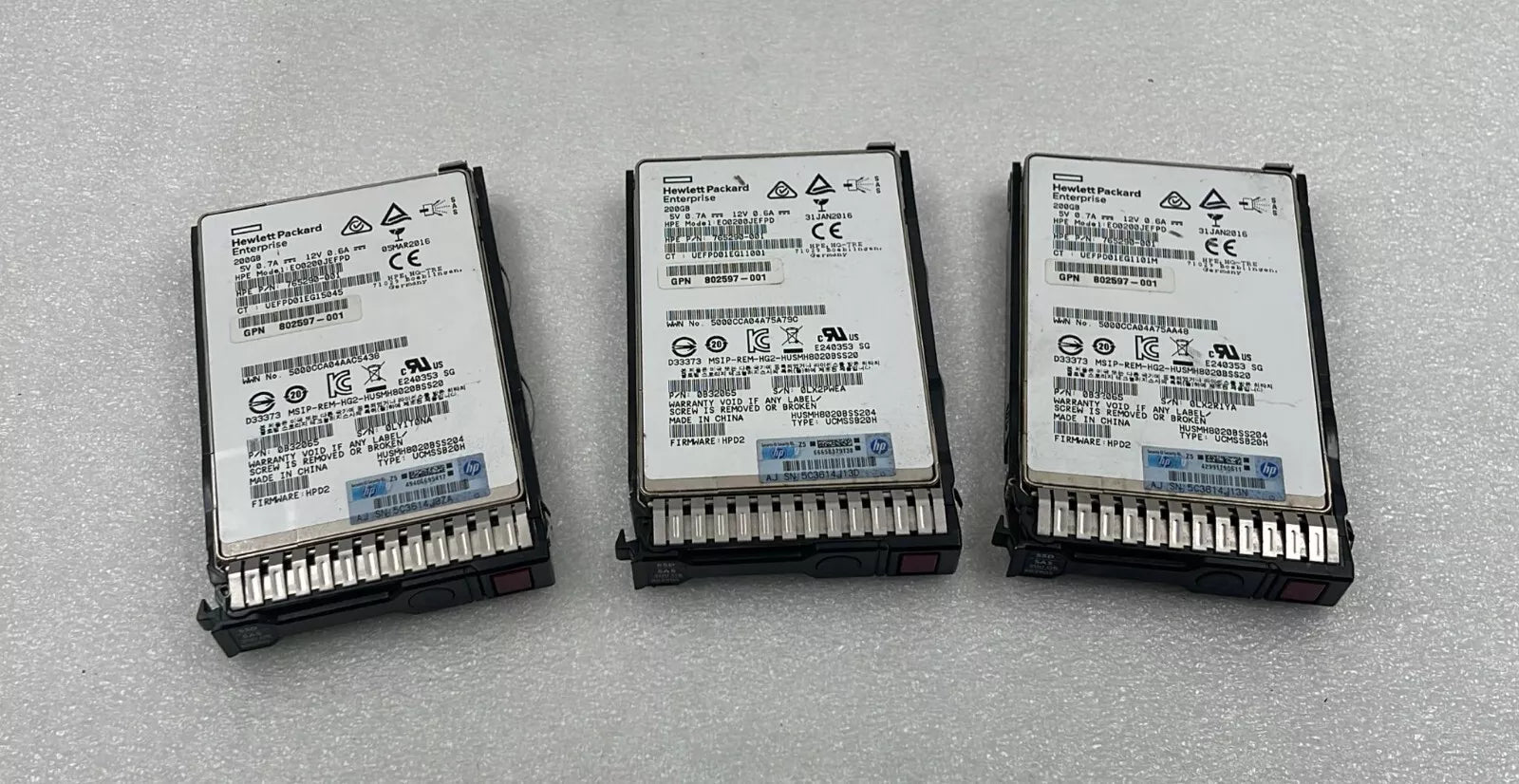 [LOT 3] HP 200G SSD SAS 2.5" EO0200JEFPD 765290-001 Server Hard Drive 802597-001