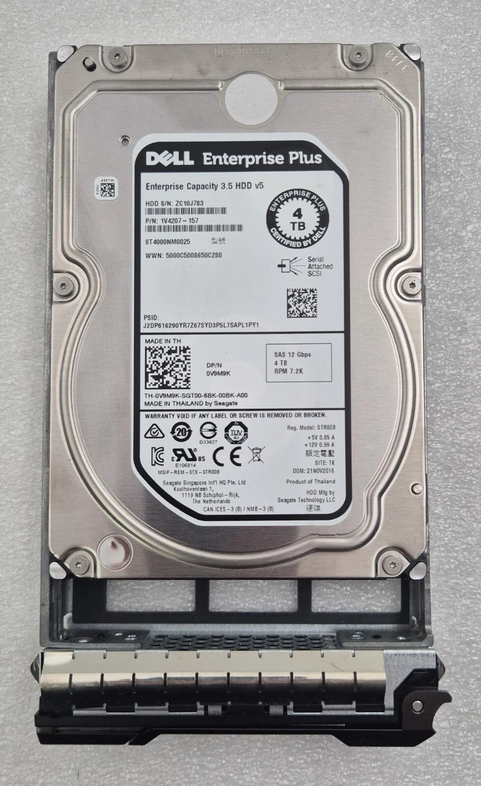 Dell 4TB SAS 12Gbps 3.5 inch enterprise hard drive with caddy