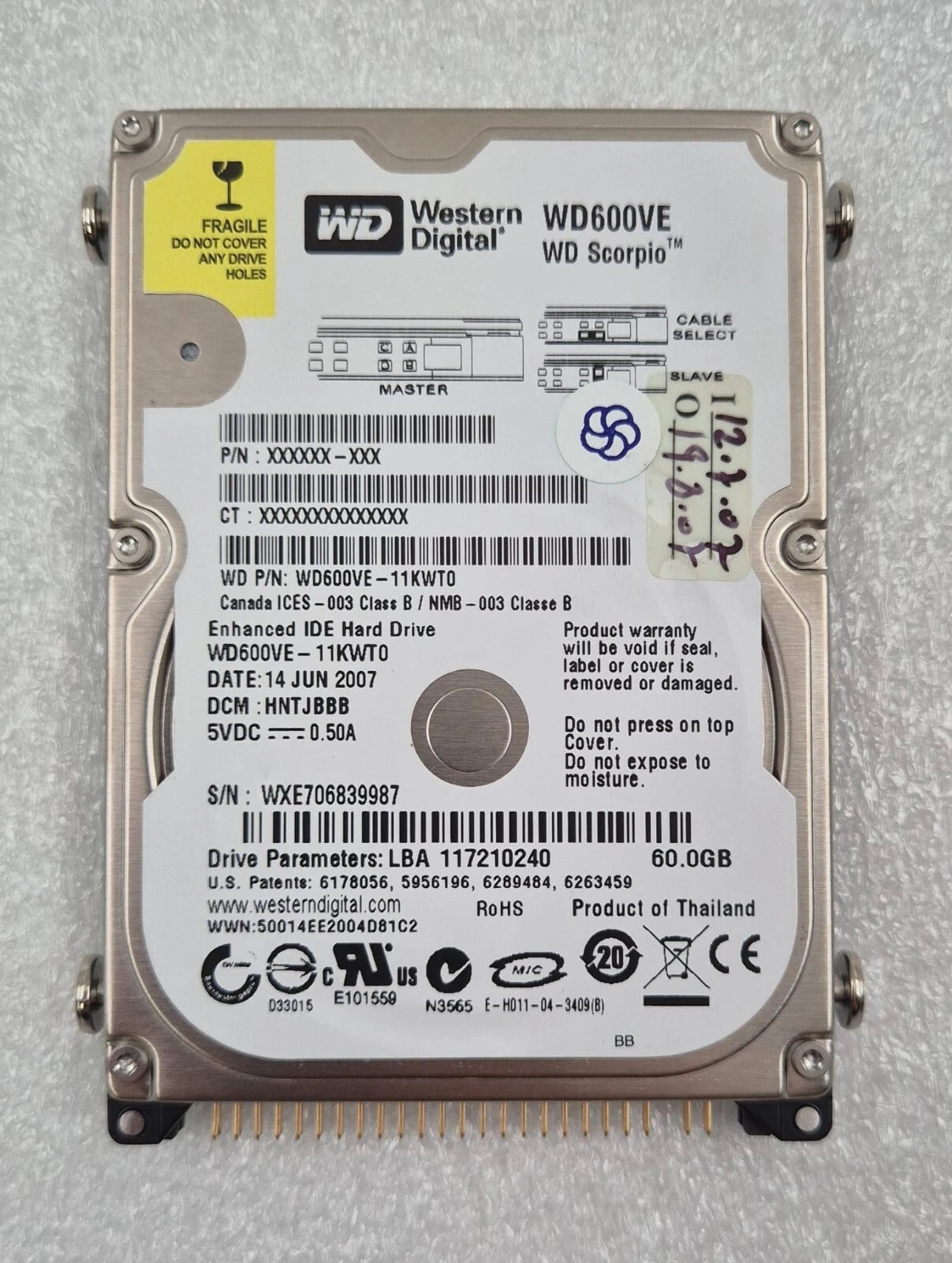 Western Digital WD Scorpio 60GB WD600VE-11KWT0 IDE 2.5" HDD Laptop Hard Drive