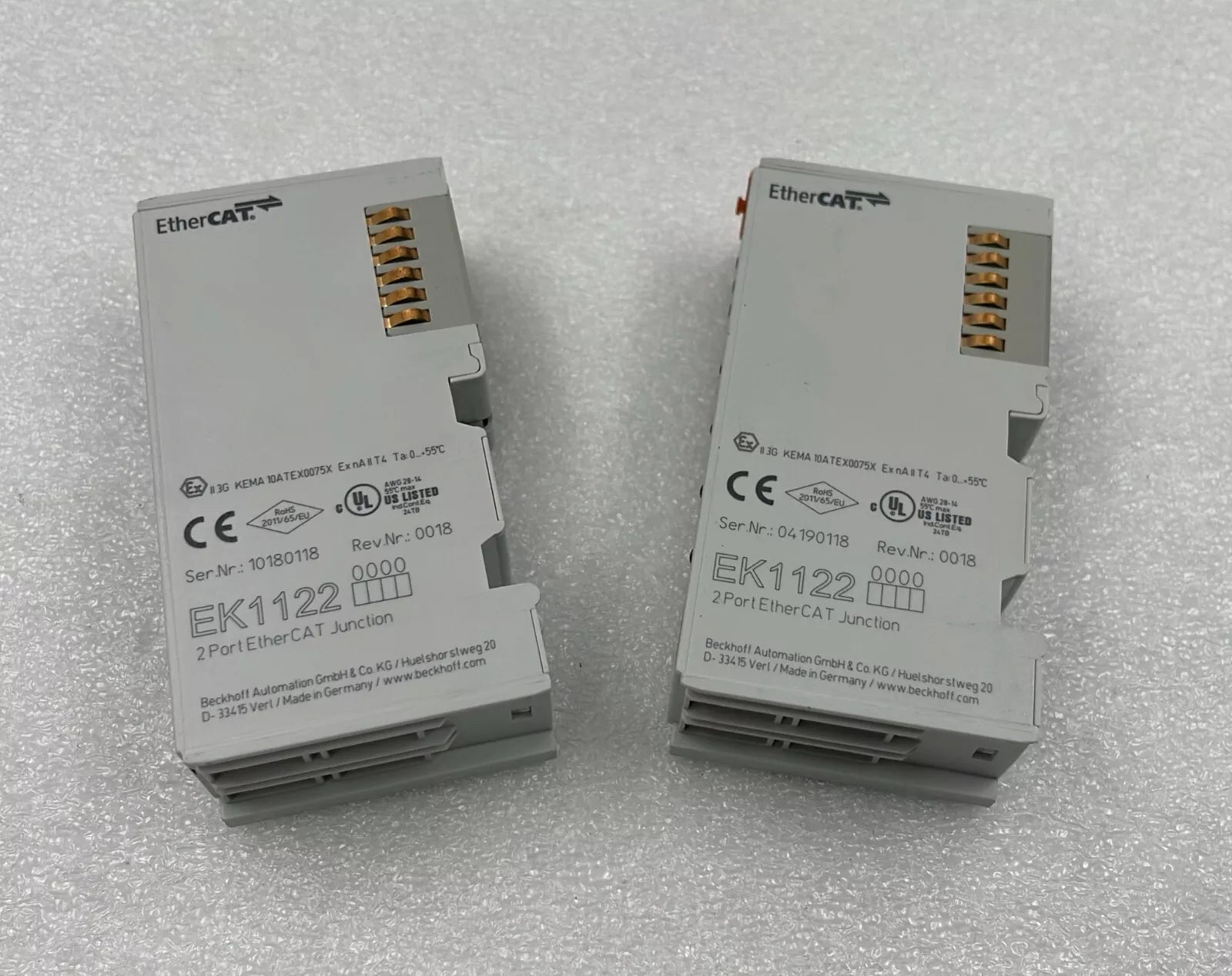 Lot of 2 Beckhoff EK1122 EtherCAT Coupler industrial automation module