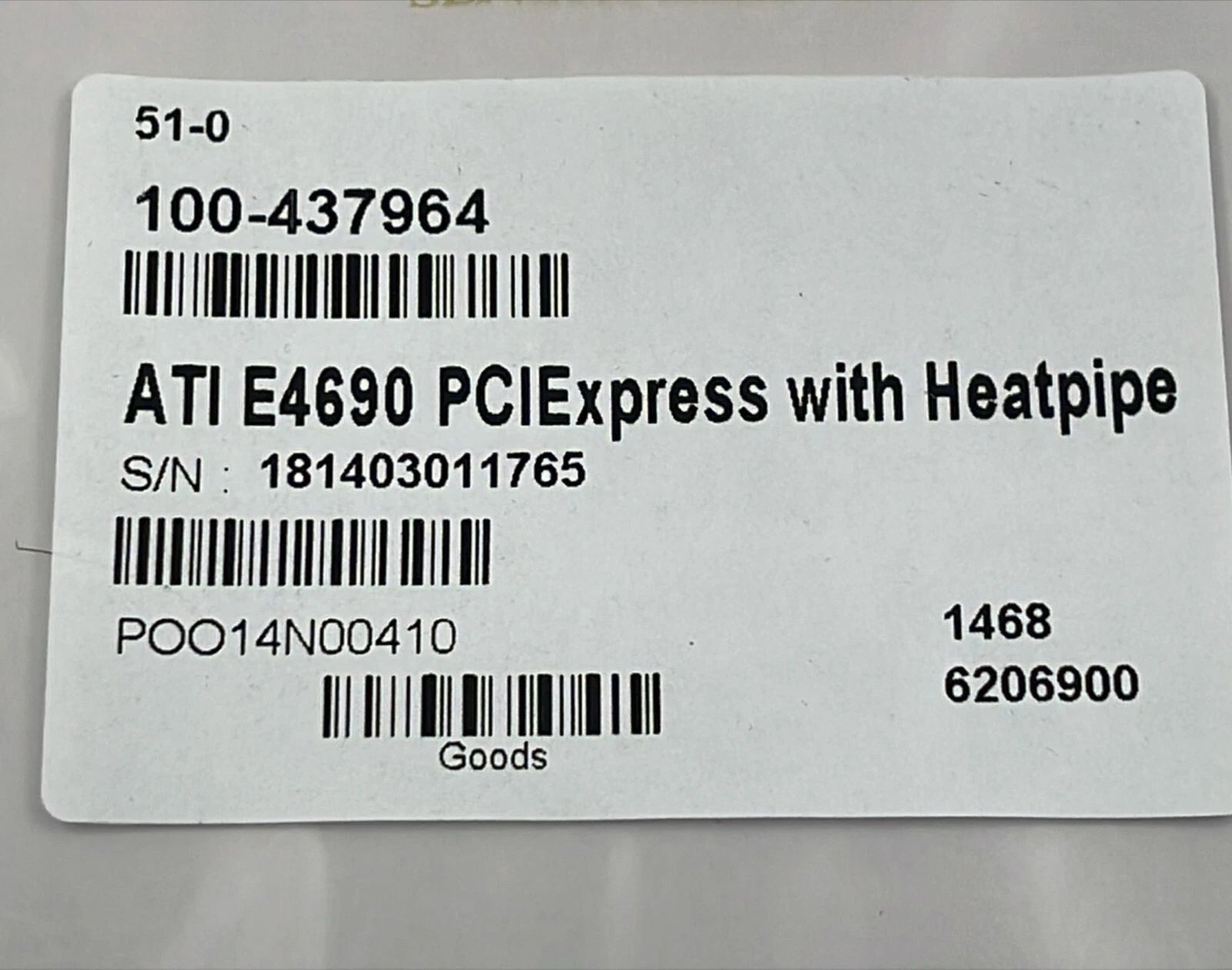 **NEW** ATI PCIExpress Graphics card E4690 DDVI RH PSINK EDG with Heatpipe