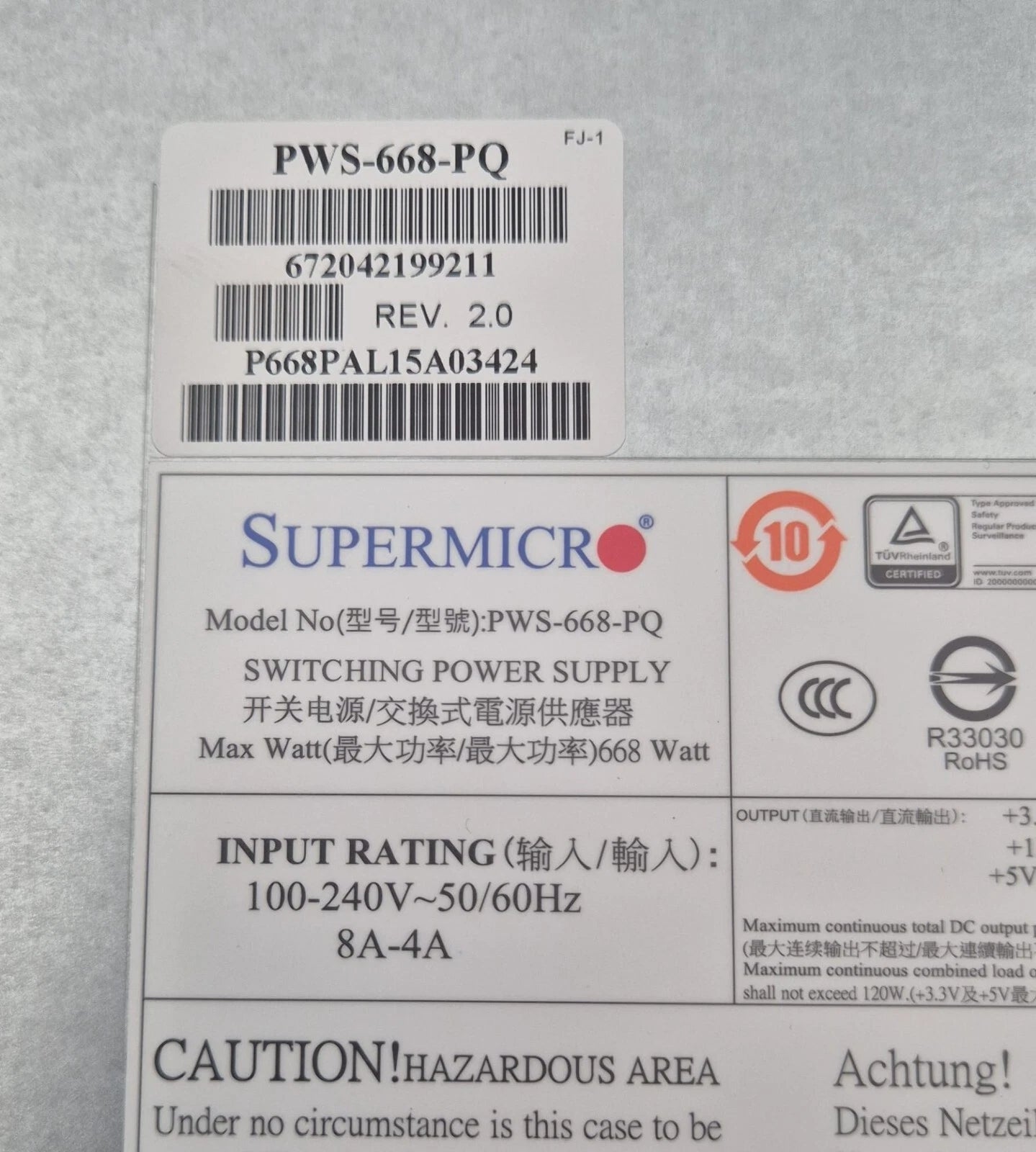 SUPERMICRO PWS-668-PQ 668W SWITCHING POWER SUPPLY 80 Plus Platinum 668 Watt