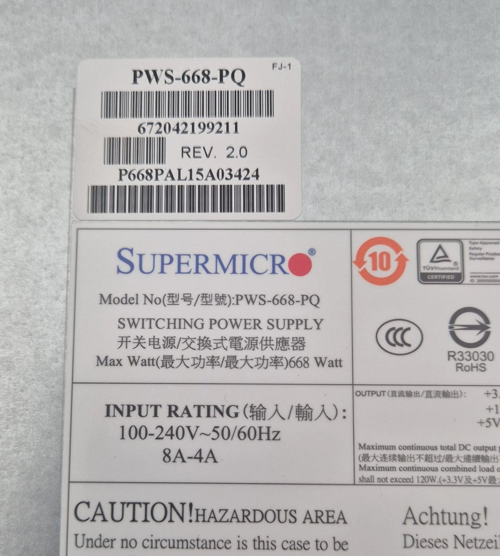 SUPERMICRO PWS-668-PQ 668W SWITCHING POWER SUPPLY 80 Plus Platinum 668 Watt