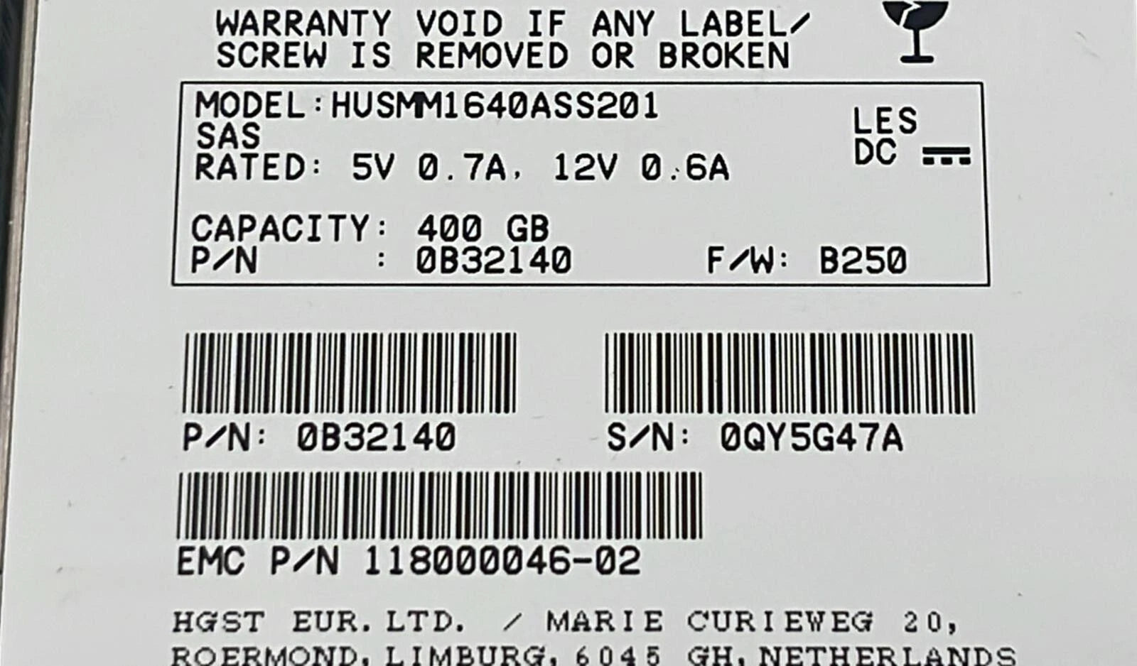 [LOT 2 PCS] HGST HUSMM1640ASS201 400GB SAS 2.5 Hard Drive 0B32140 HDD 12Gb/s