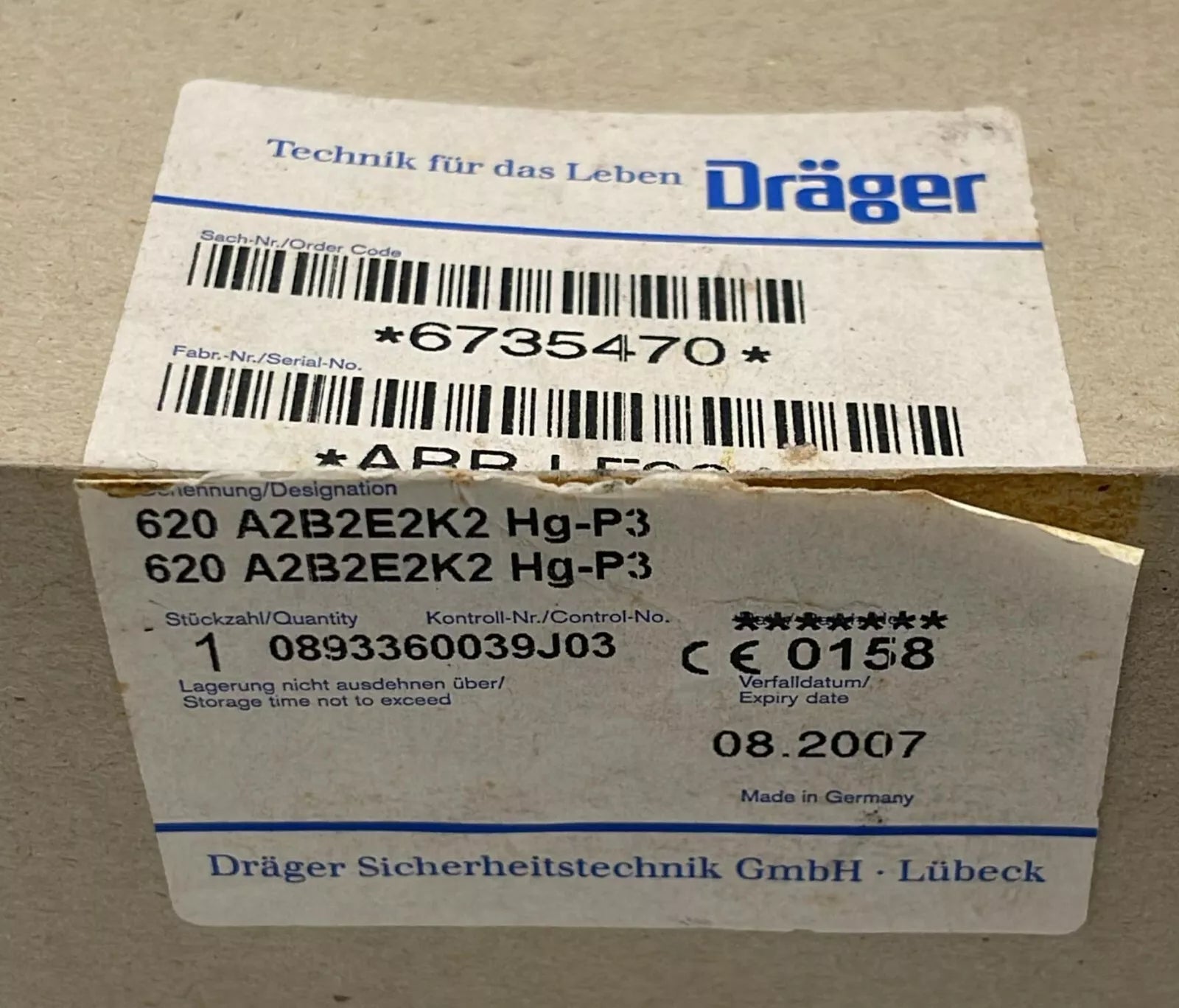 Drager 6735470 Gas Mask Filter 620 A2B2E2K2 Hg-P3 ARRJ-F004