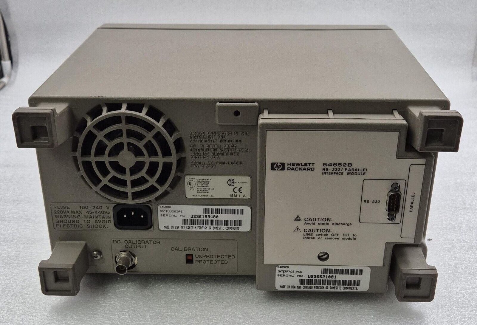 HP 54600B Oscilloscope 100MHz W/ 54652B RS-232 Parallel Interface Module *AS-IS*