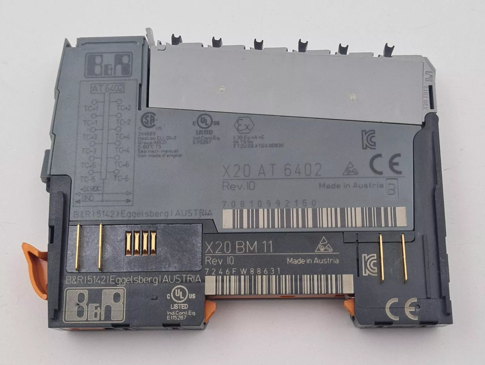 B&R X20 AT 6402 Digital PLC I/O Temperature Input Module W/ X20 BM 11 Base