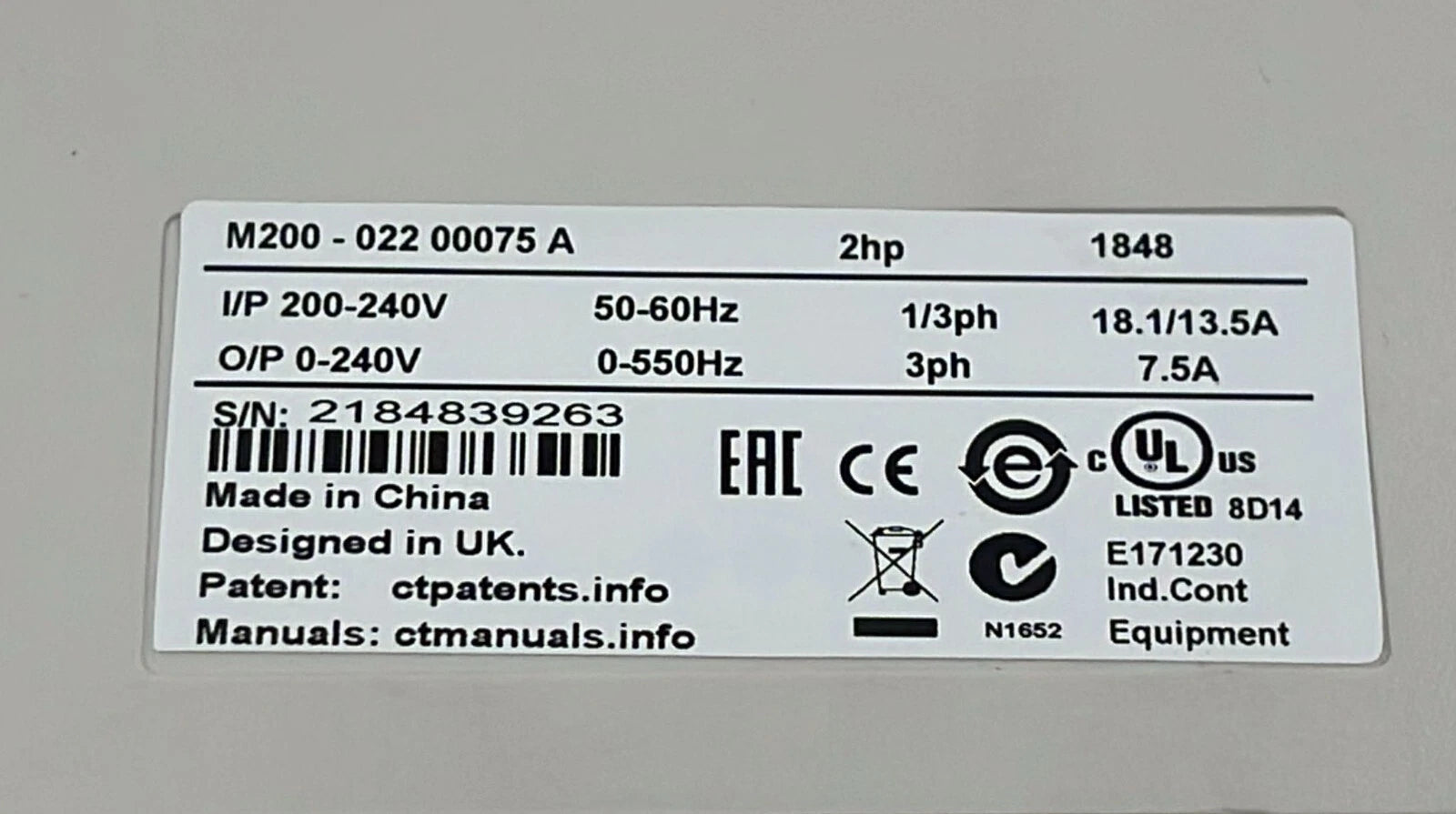 Nidec Control Techniques UNIDRIVE M200-022 00075 A