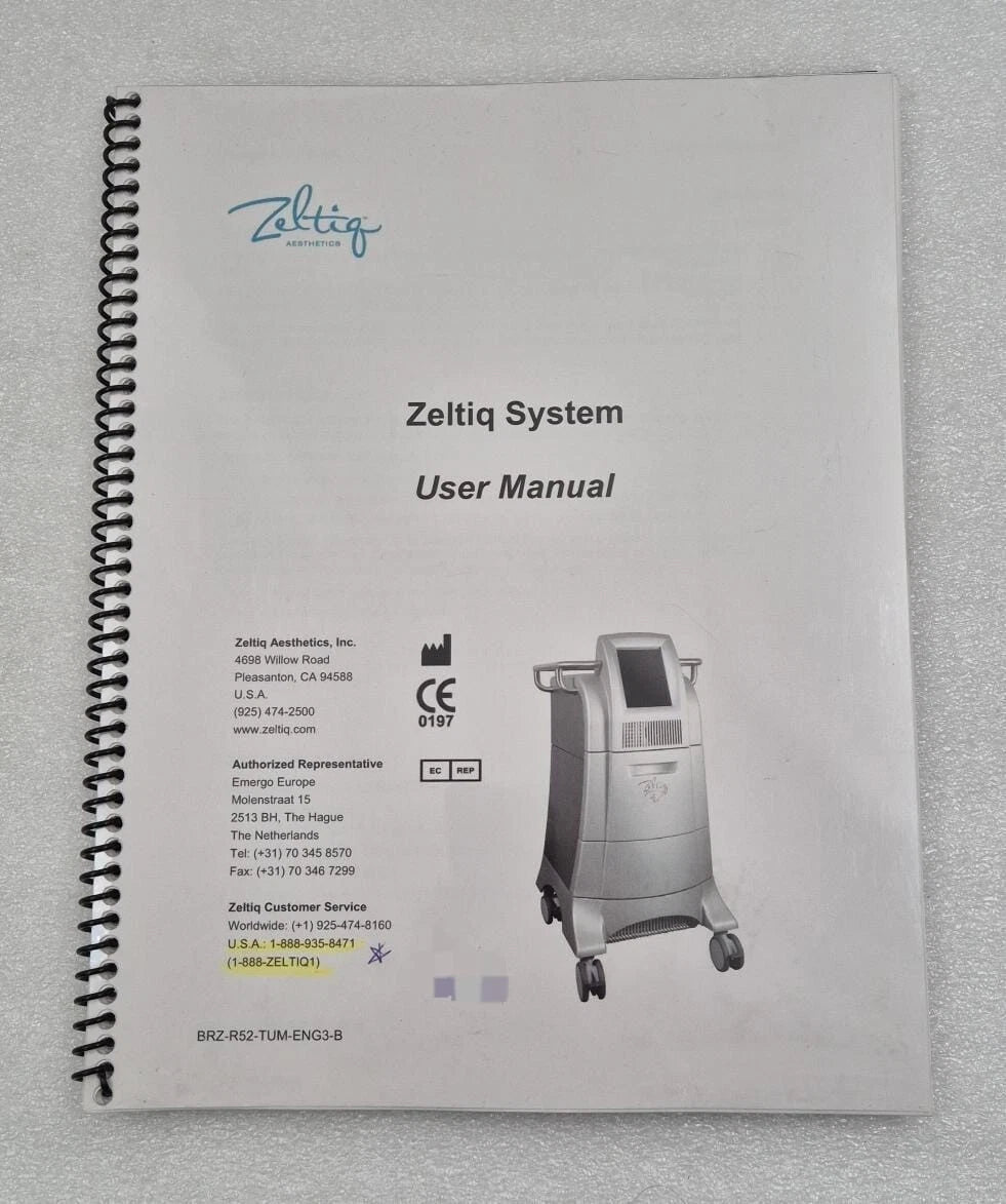 Zeltiq Aesthetics System user manual BRZ-R52-TUM-ENG3-B hard copy