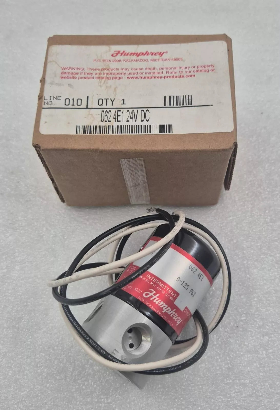 *NEW* Humphrey 062 4E1 24V DC Solenoid Valve 6.7W 0-125PSI