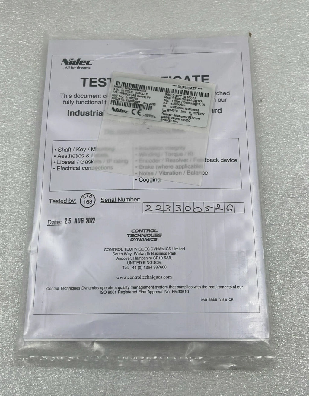 **NEW** Nidec 067LDA600BAKTA Servo Motor