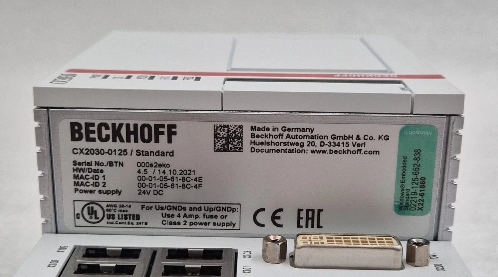 NEW- BECKHOFF CX2030-0125/Standard CPU Module Embedded PC Windows PLC controller