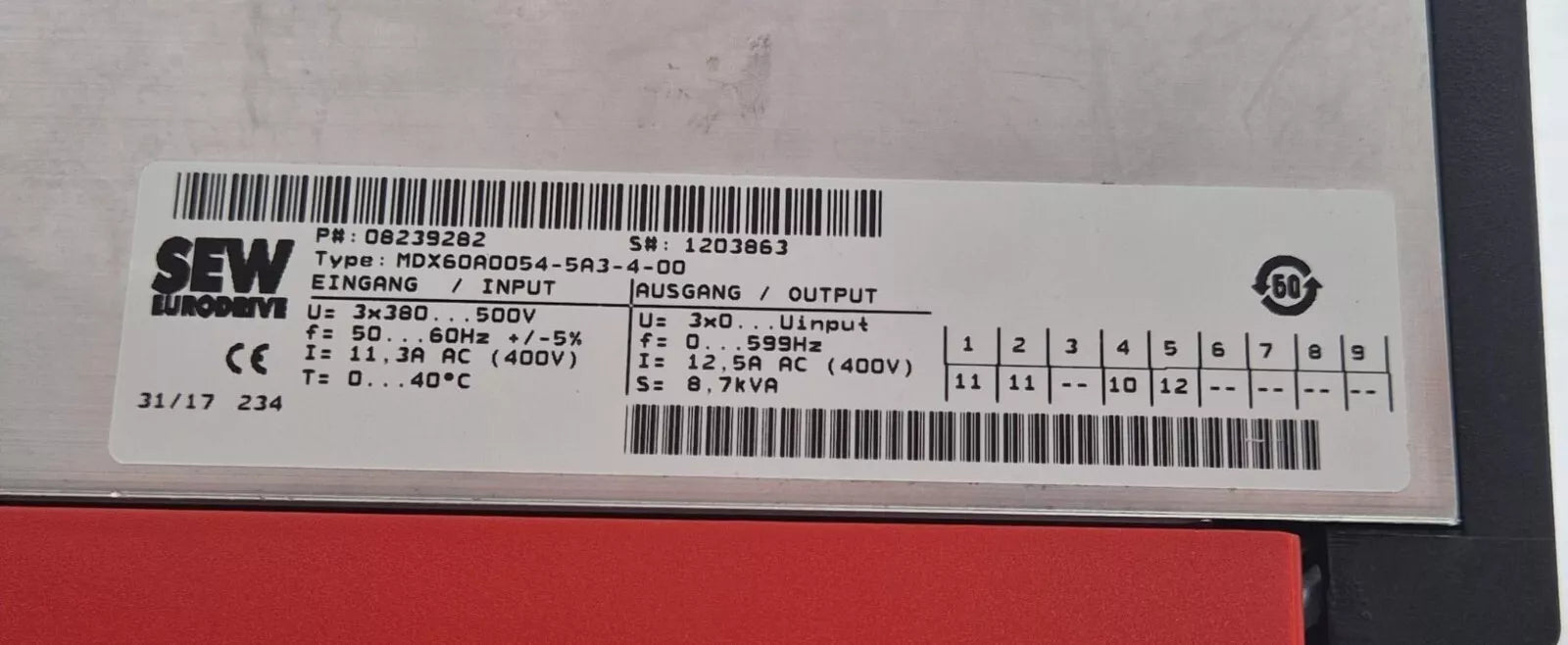 SEW MOVITRAC B MC07B0055-5A3-4-00 INVERTER DRIVE 08285241 CONTROL UNIT 18206786