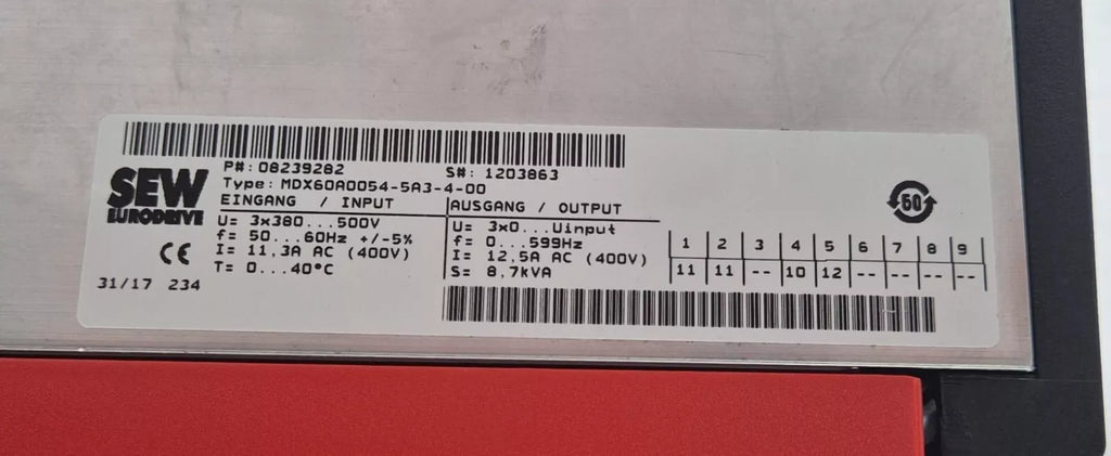 SEW MOVITRAC B MC07B0055-5A3-4-00 INVERTER DRIVE 08285241 CONTROL UNIT 18206786