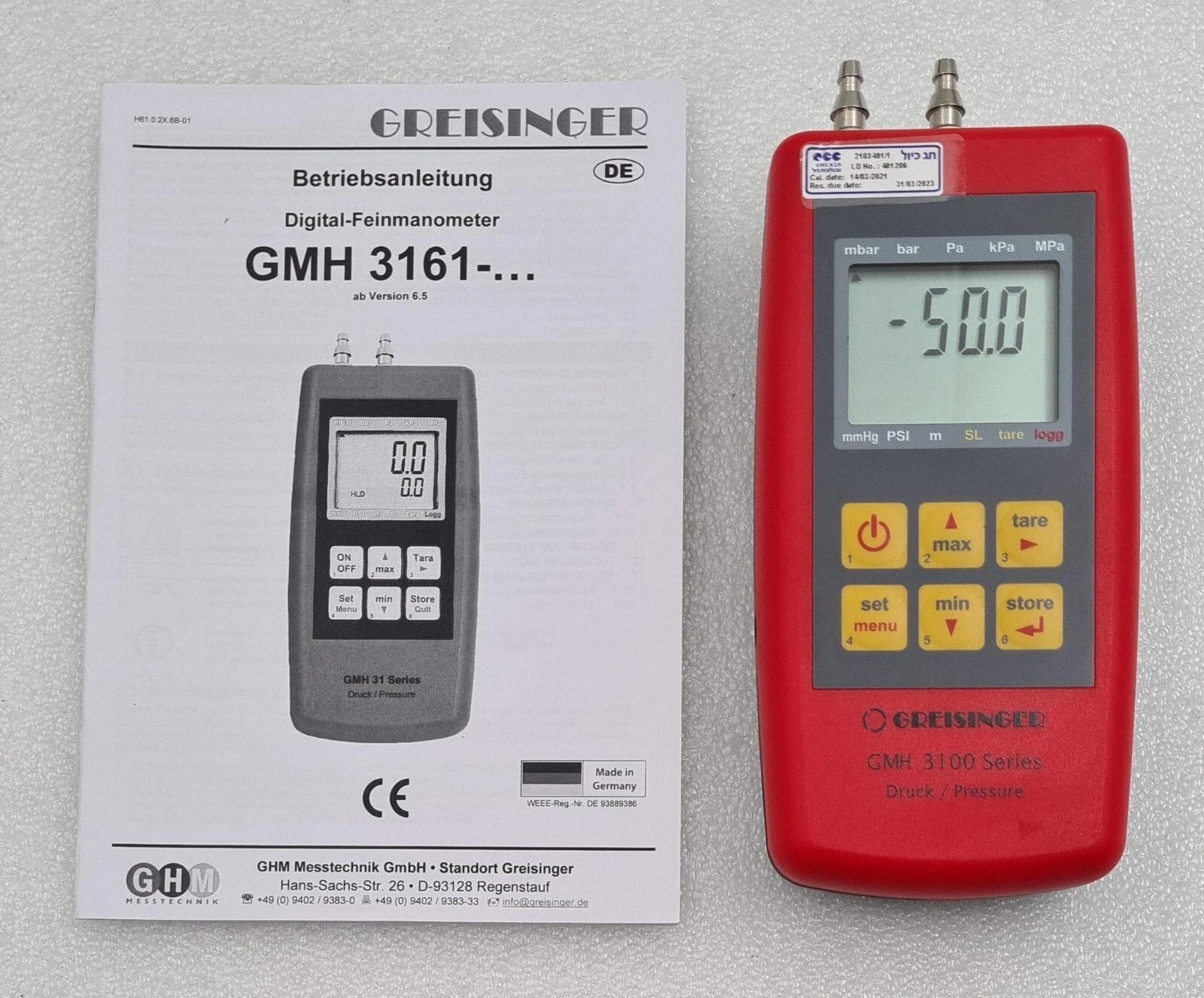 GREISINGER GMH 3100 Series 3161-07B Pressure Meter Digital Feinmanometer