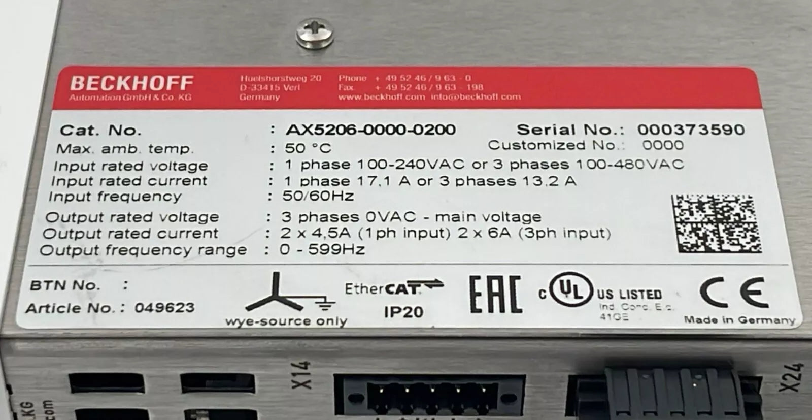BECKHOFF AX5206-0000-0200 Digital Compact Servo Drive 2-channel W/ AX5805