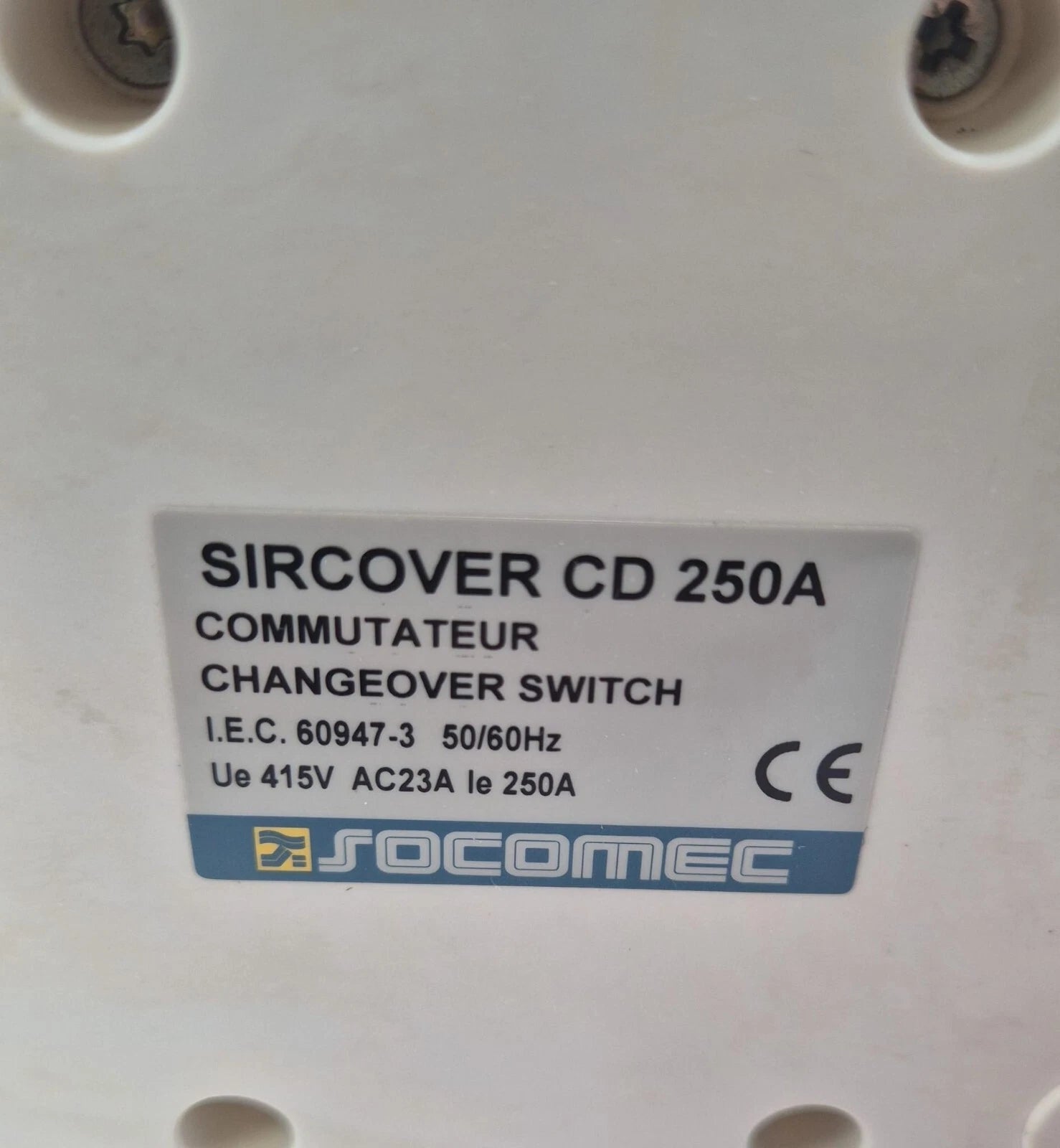 SOCOMEC SIRCOVER CD 250A Changeover Switch