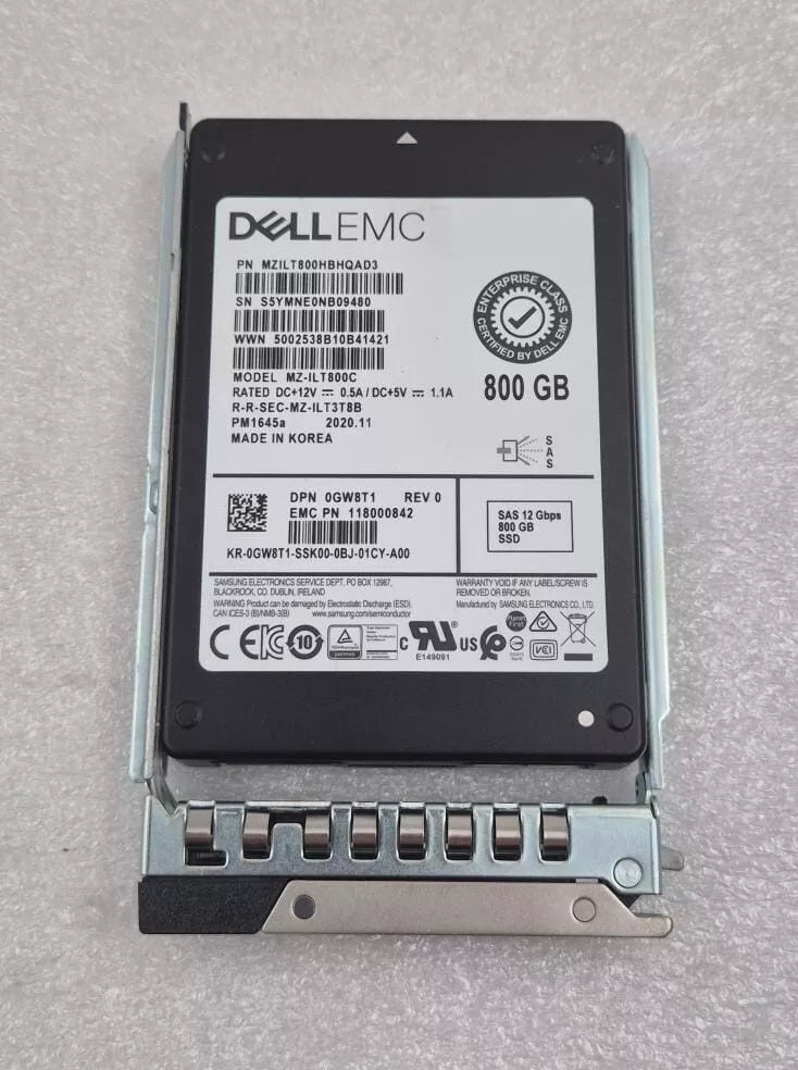 Dell EMC 800GB SSD SAS 12Gbps 2.5'' MZILT800HBHQAD3 MZ-ILT800C 0GW8T1 PM1645a