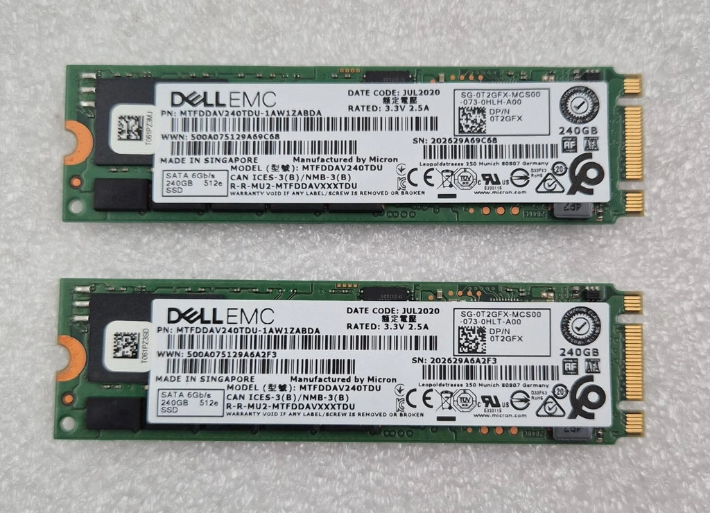[LOT 2 PCS] Dell EMC MTFDDAV240TDU-1AW1ZABDA SATA 6Gb/s 240GB 512e SSD 0T2GFX